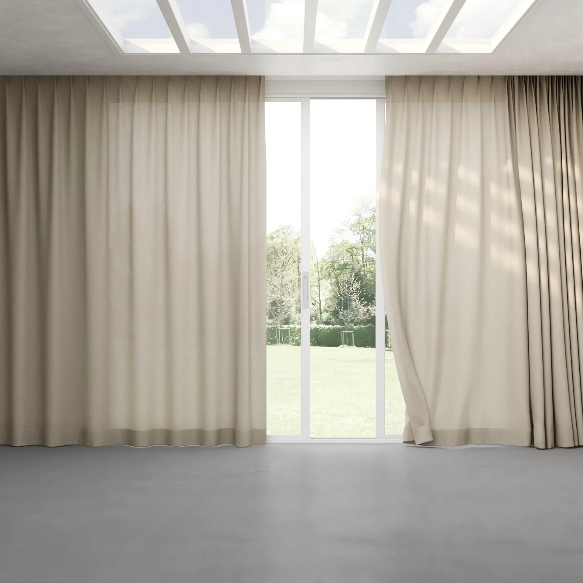 Full view of Envoy 2 Sesame 320cm, pinch pleat