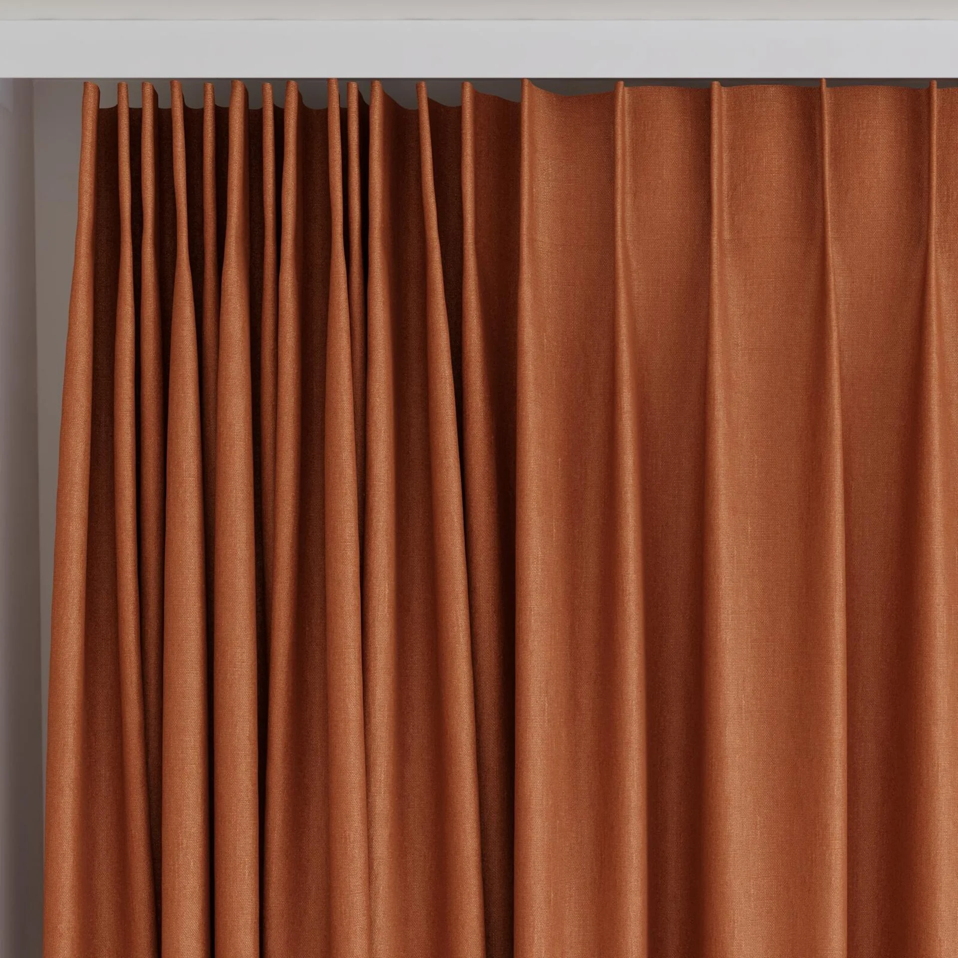 Top view of Eternal Burnt Orange, on curtain rail