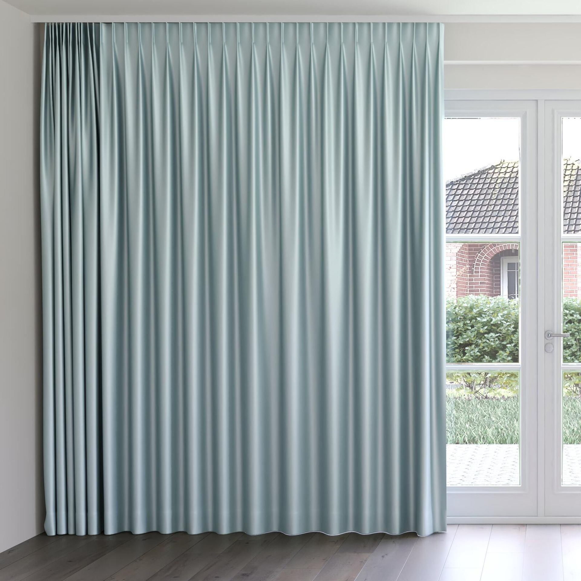 Front view of Moonbeam Mist, on curtain rail