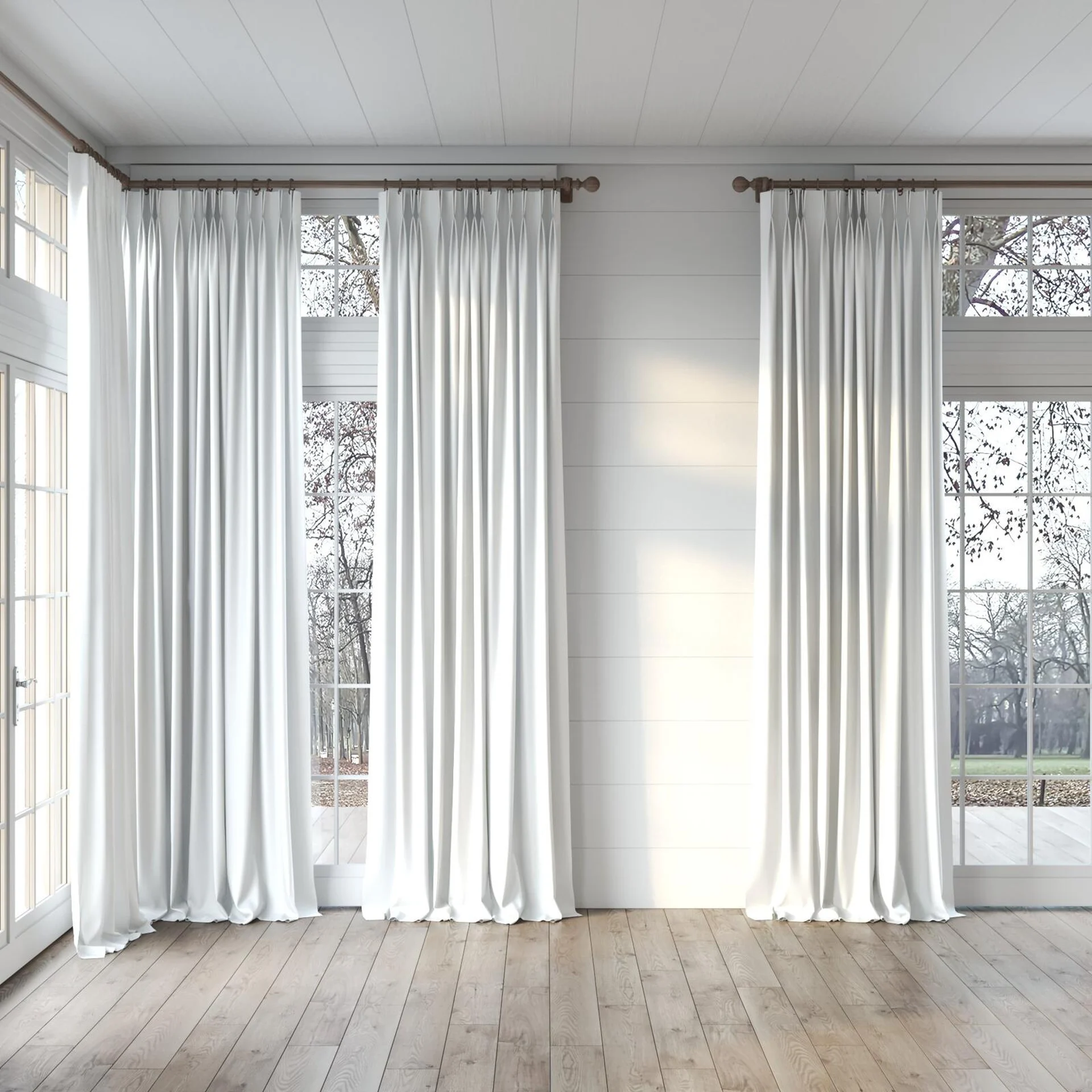 Full view of Grove Champagne, puddled, on curtain rod