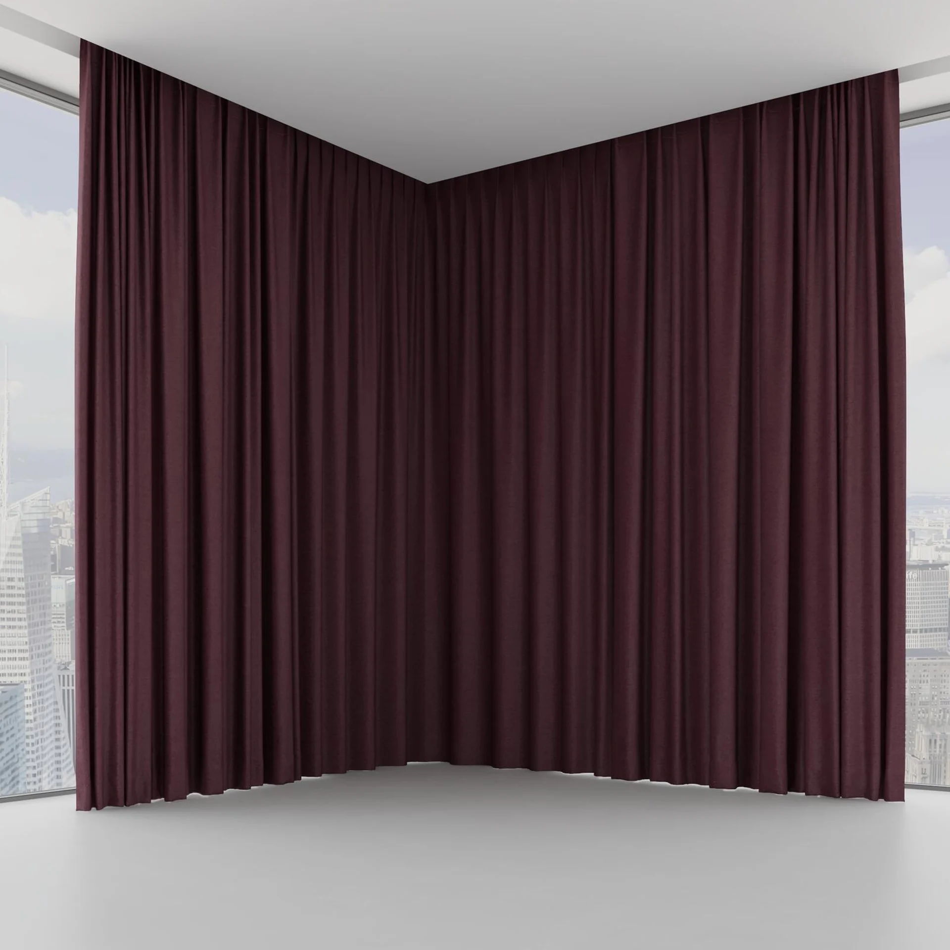 Front view of Drama Purple, on hidden rail