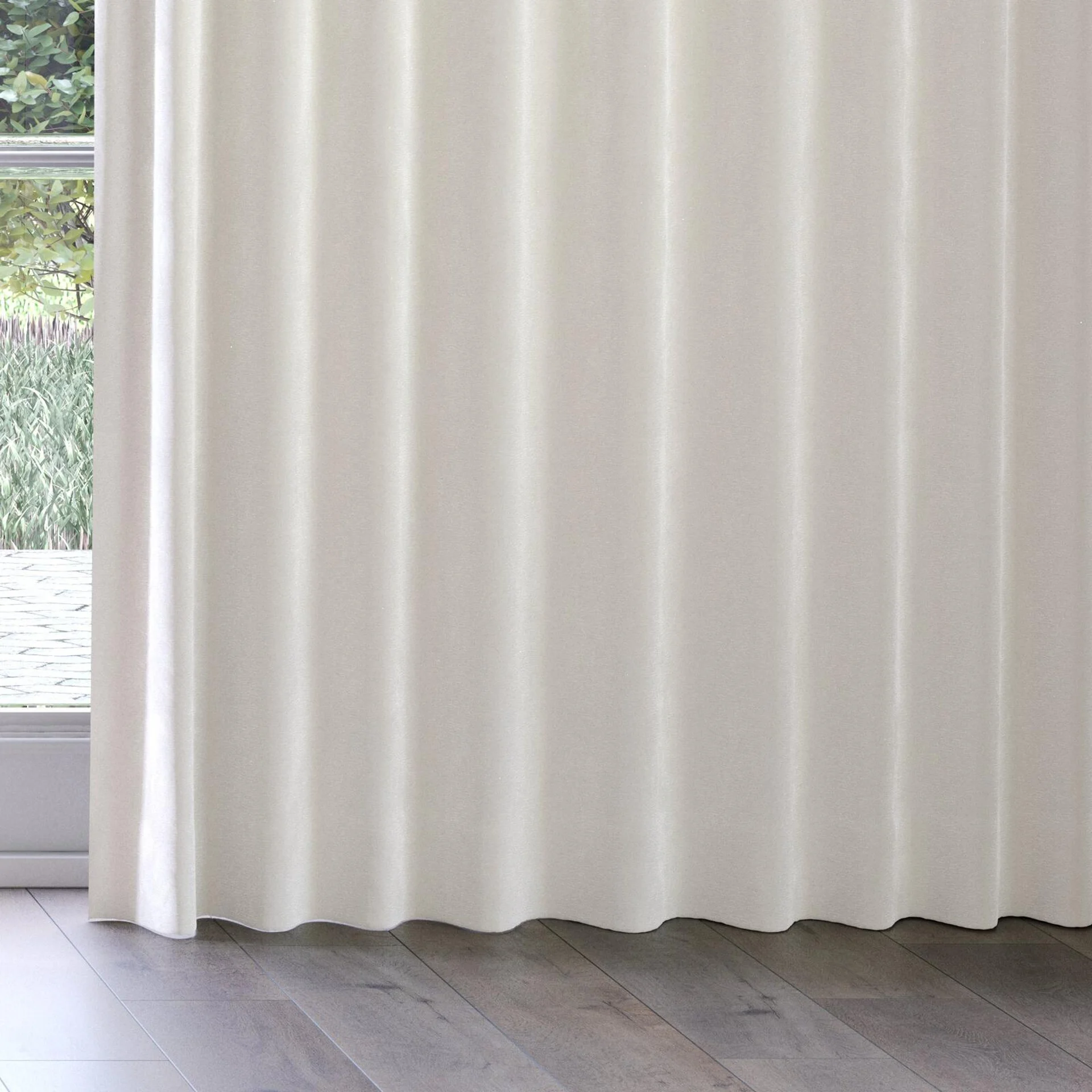 Bottom view of Geneva Ivory, on curtain rail