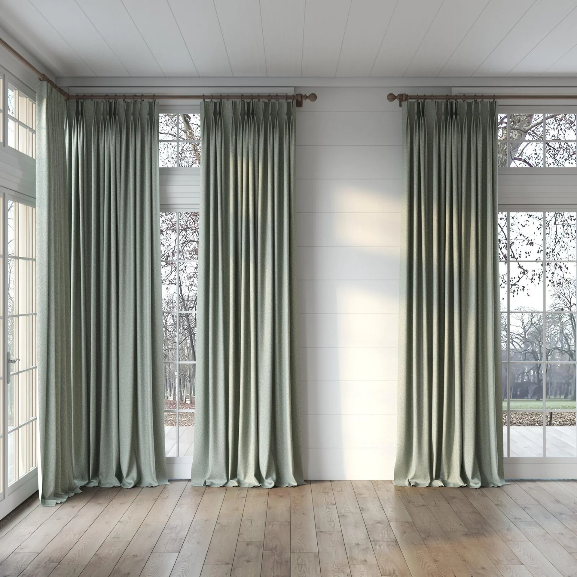 Full view of Sabik Mineral, puddled, on curtain rod