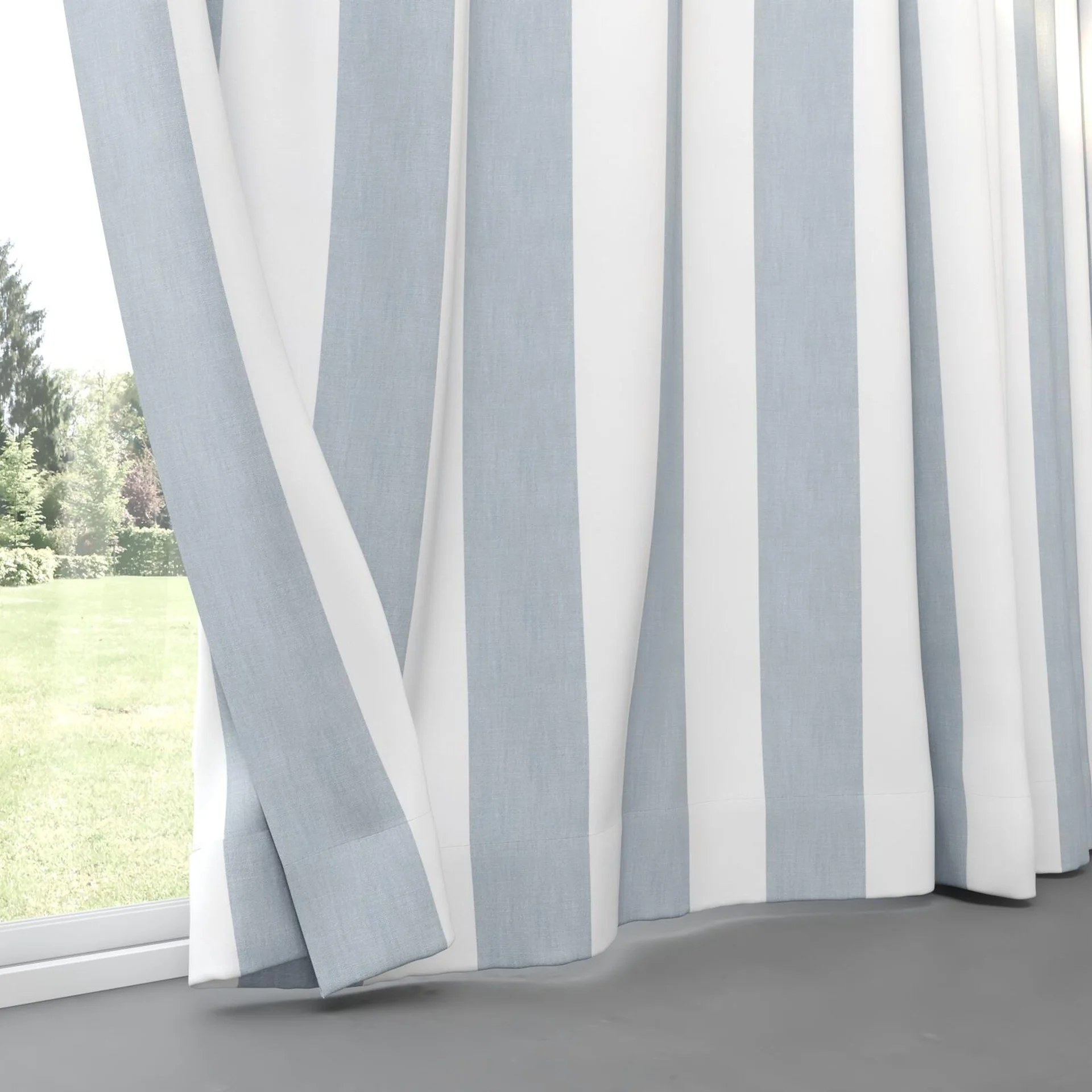 Bottom view of Chambray Bold Sky Blue, pinch pleat