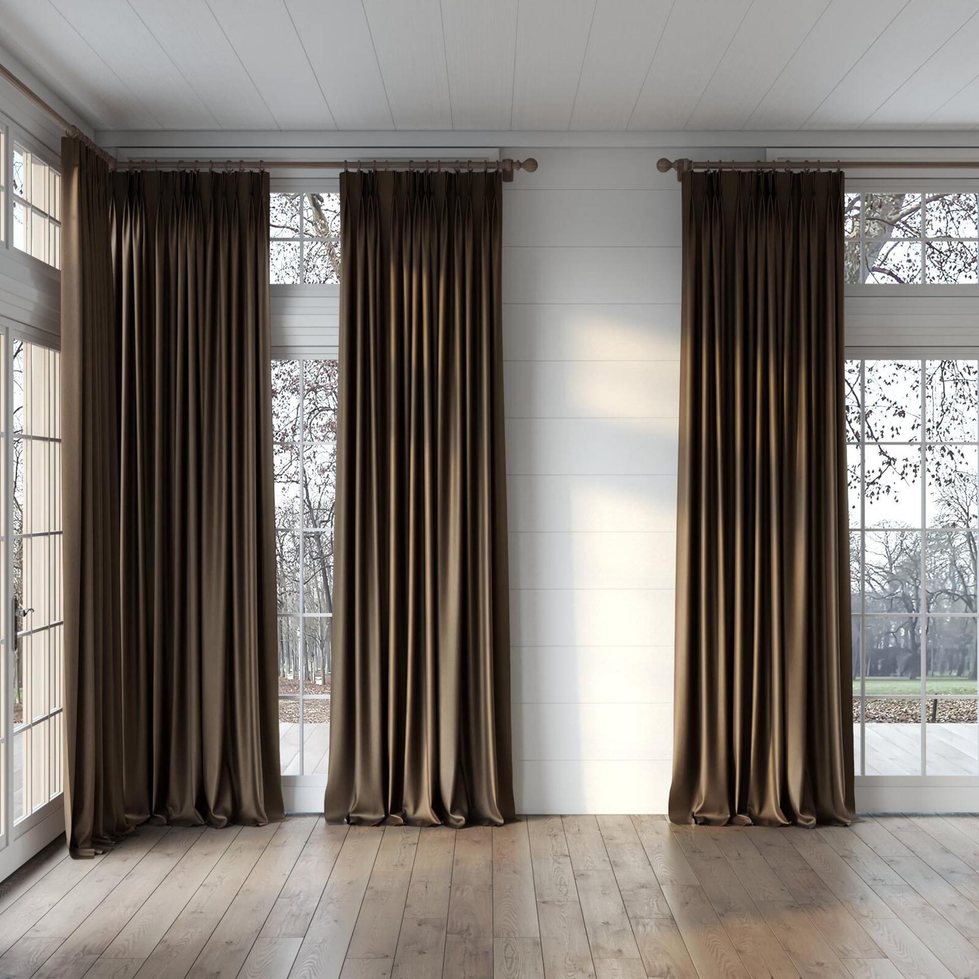 Full view of Hombre Pinecone, puddled, on curtain rod