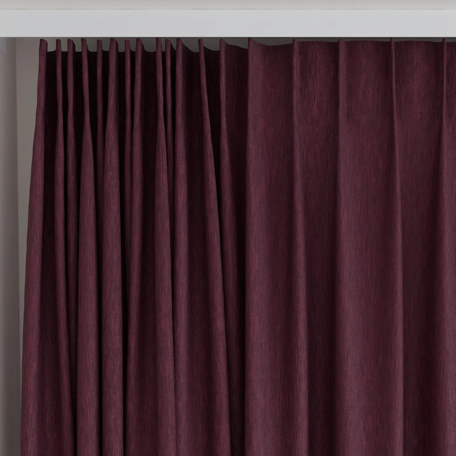 Top view of Tuxedo Burgundy, on curtain rail
