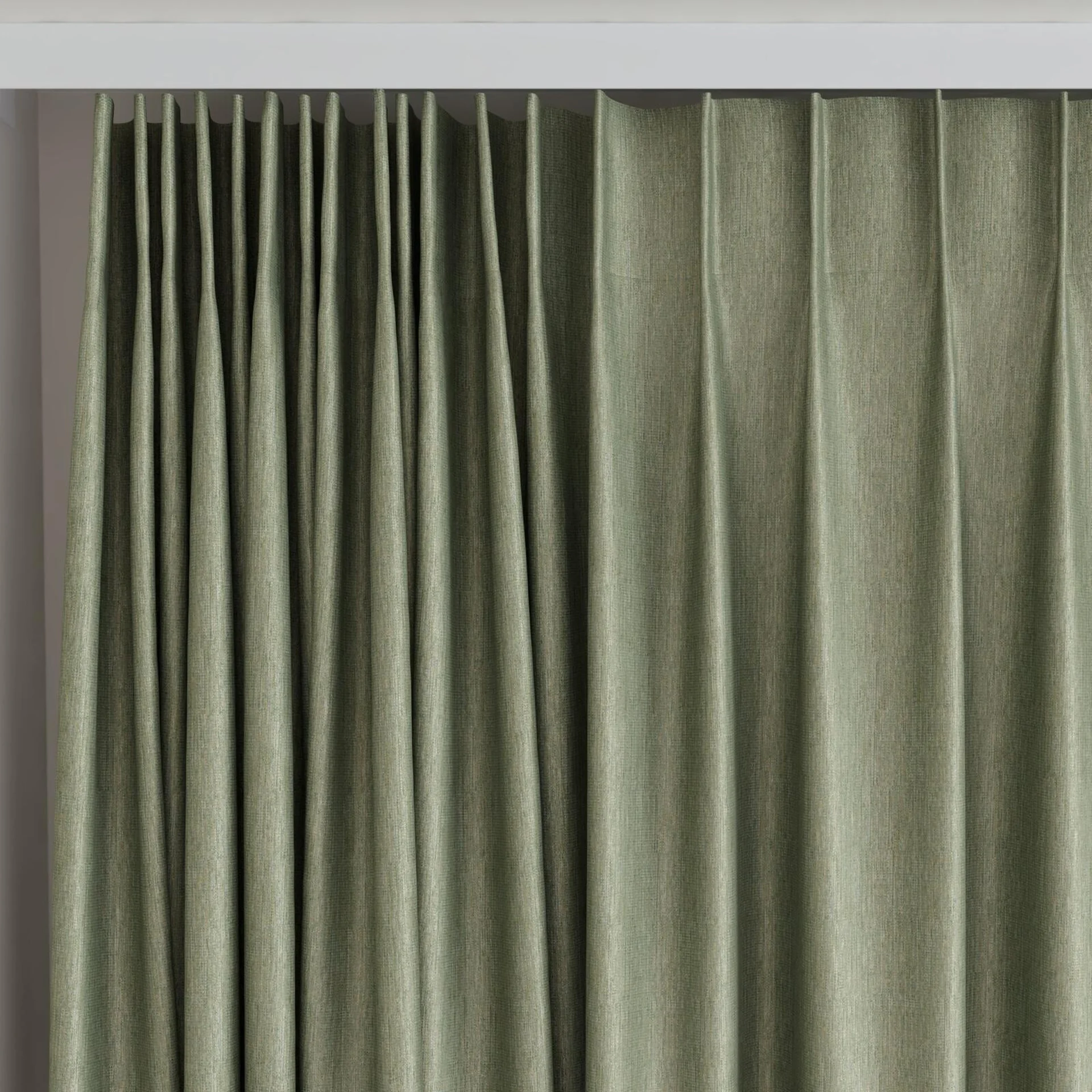 Top view of Re-Boot Olive, on curtain rail