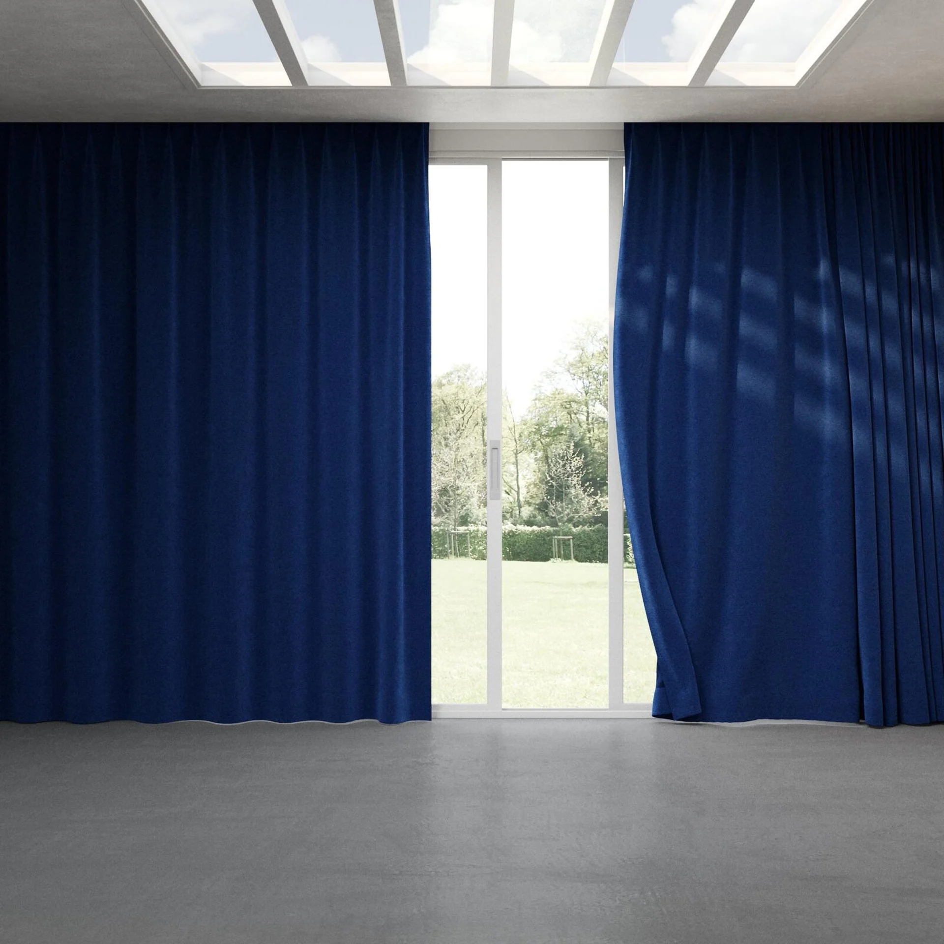 Full view of Geneva Cobalt, pinch pleat