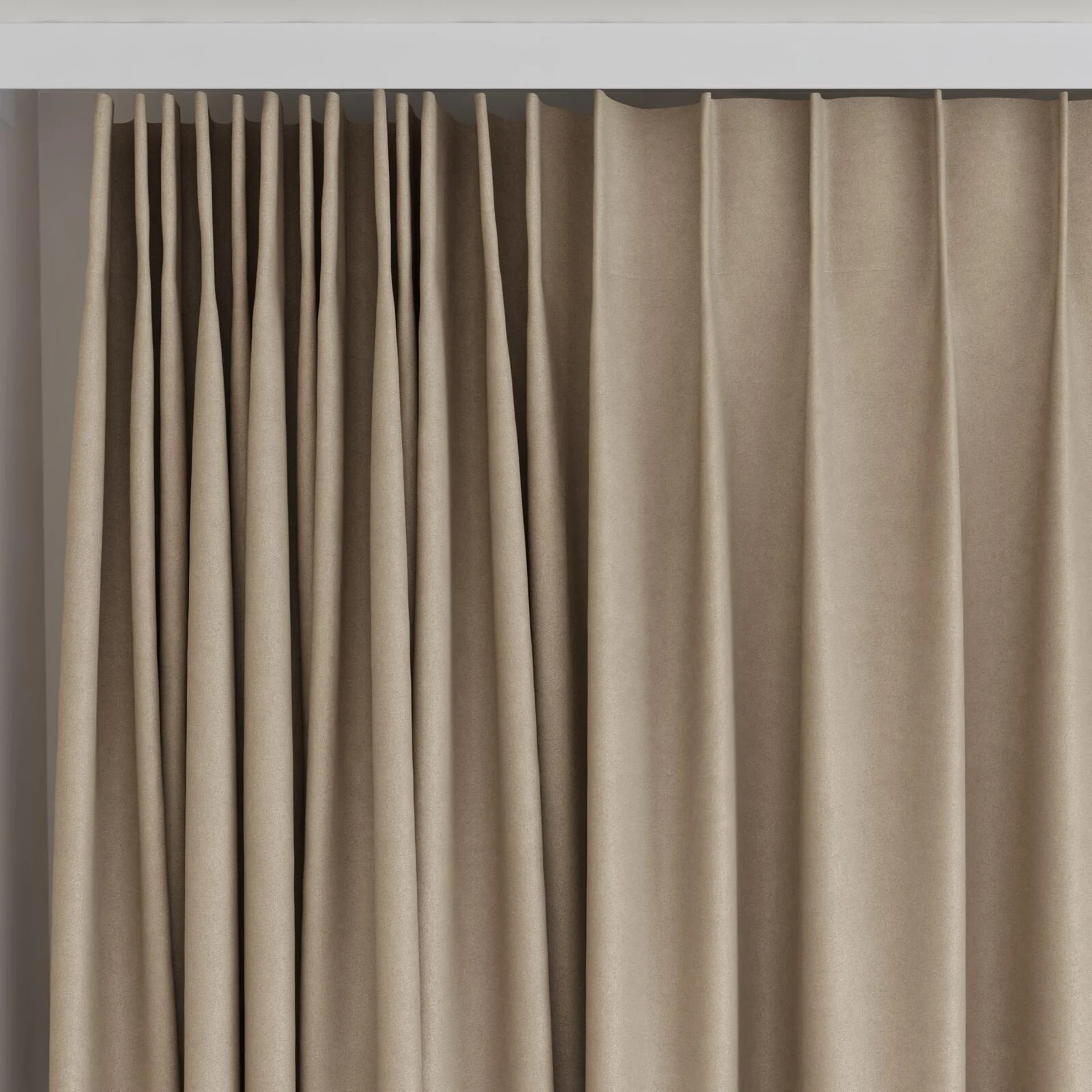 Top view of Peak Taupe, on curtain rail