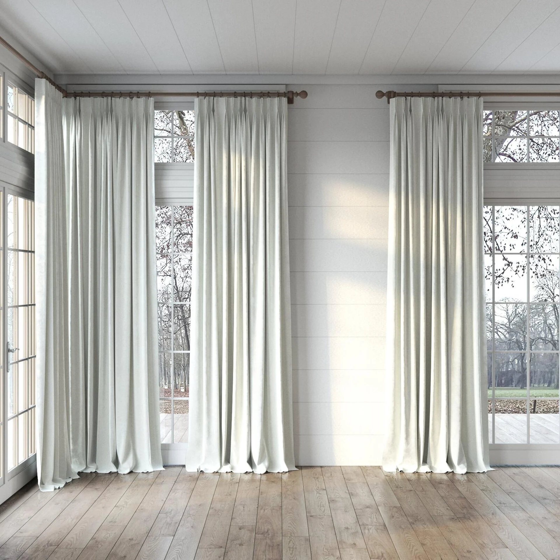 Full view of Lux Velvet White 8308, puddled, on curtain rod