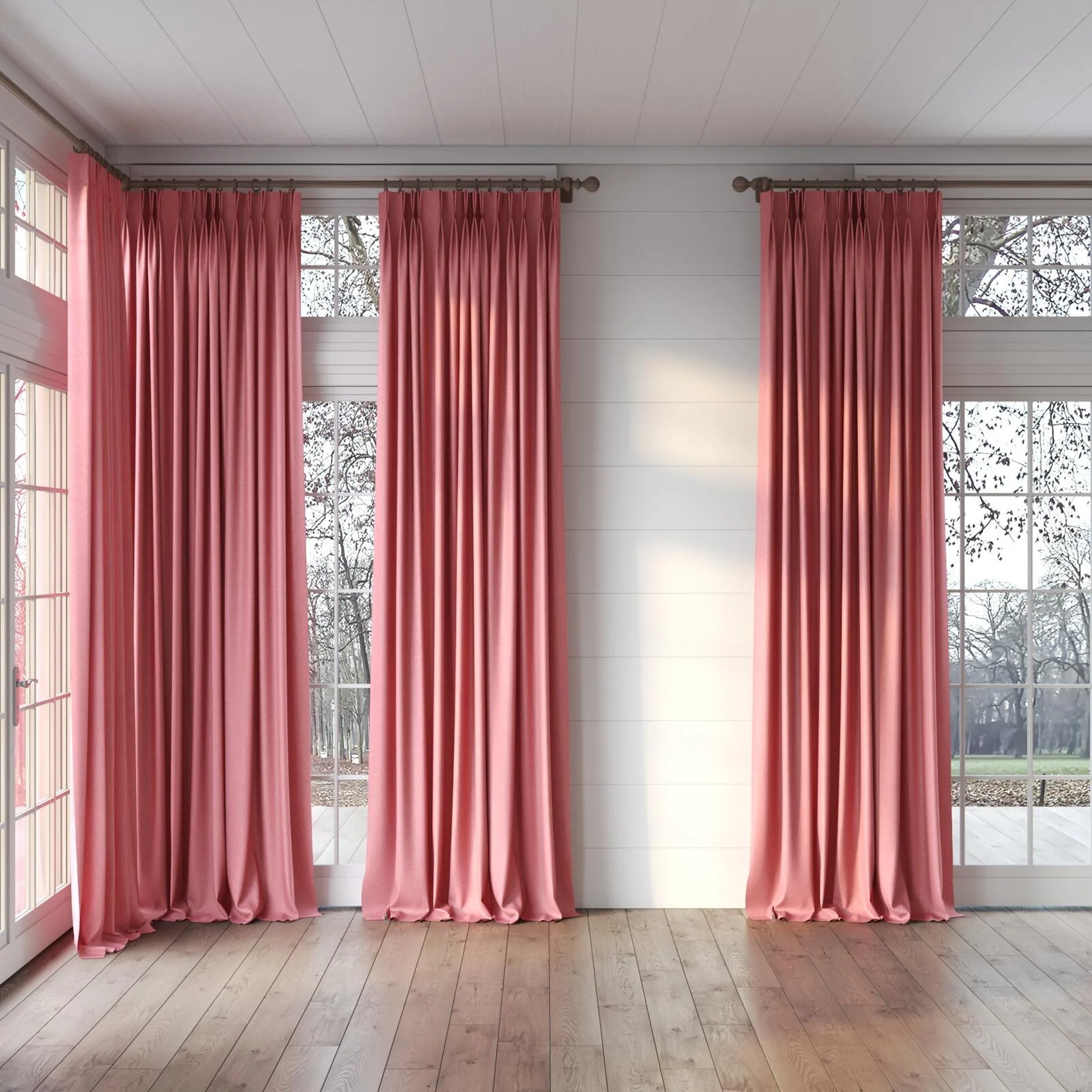 Full view of Hometown Strawberry, puddled, on curtain rod