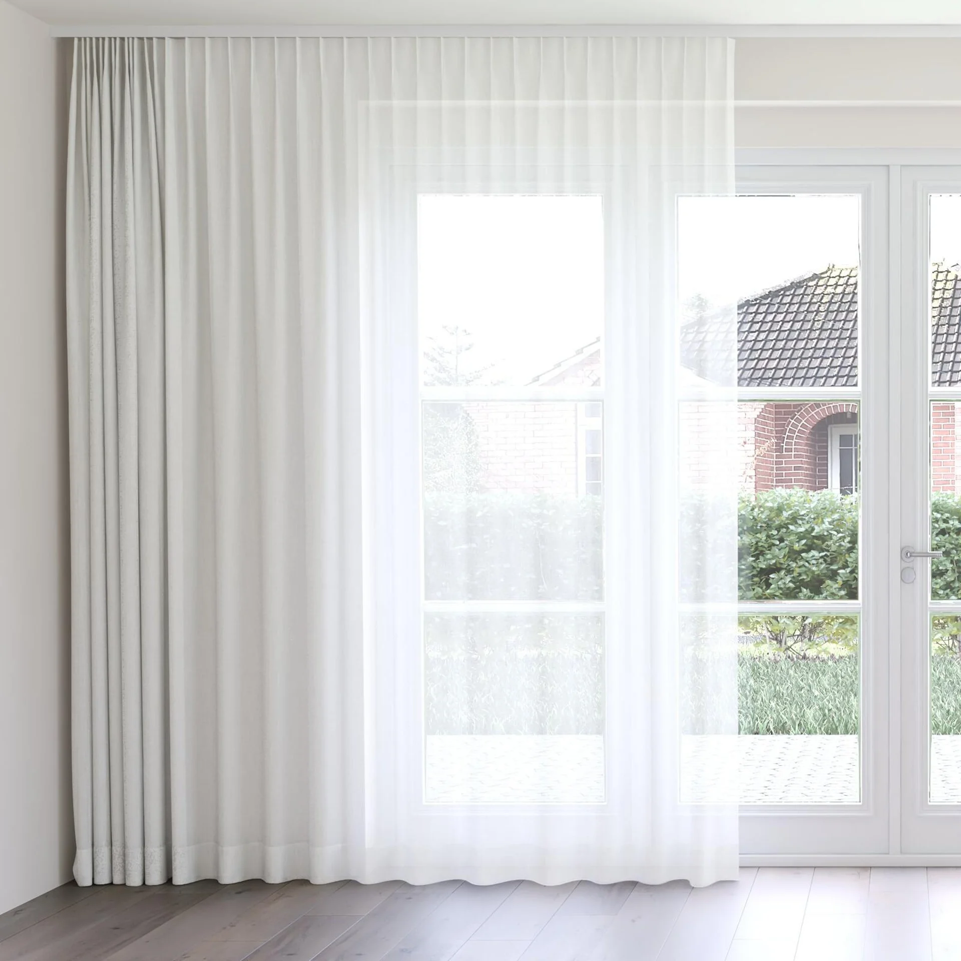 Front view of Gesso Lino Whitewash, on curtain rail
