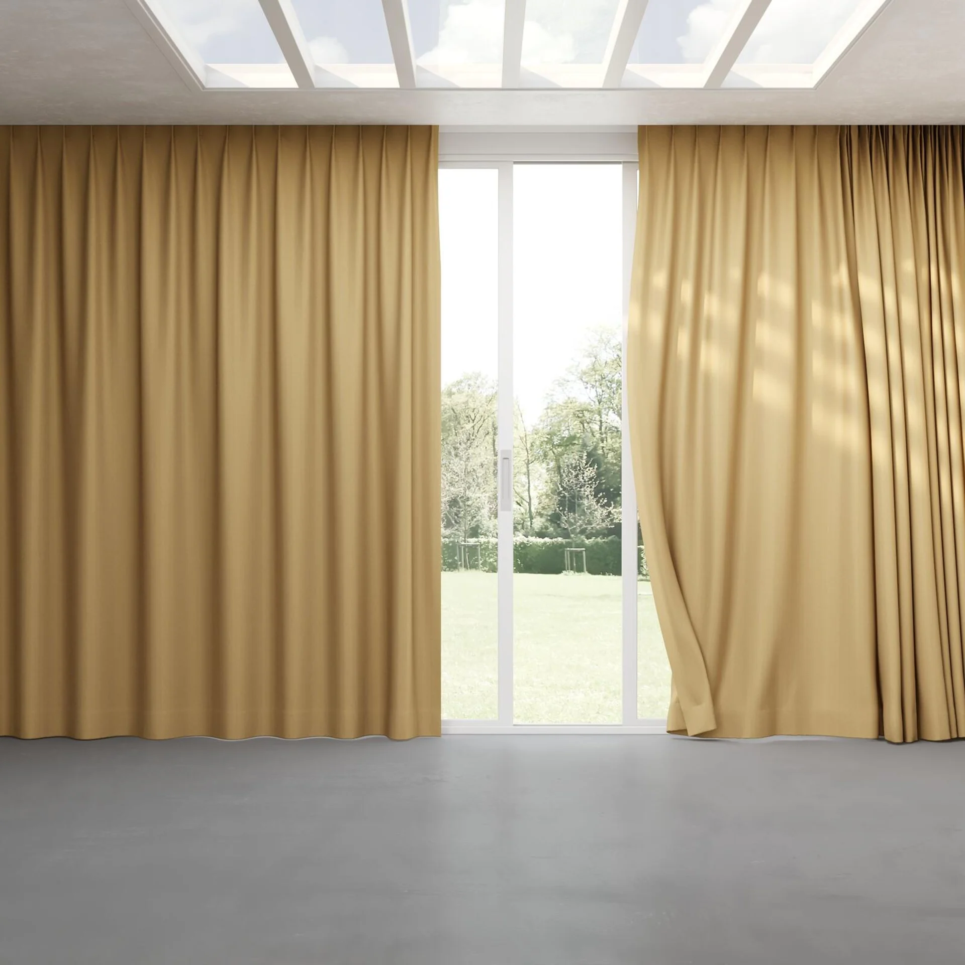 Full view of Trailblazer Sunflower, pinch pleat
