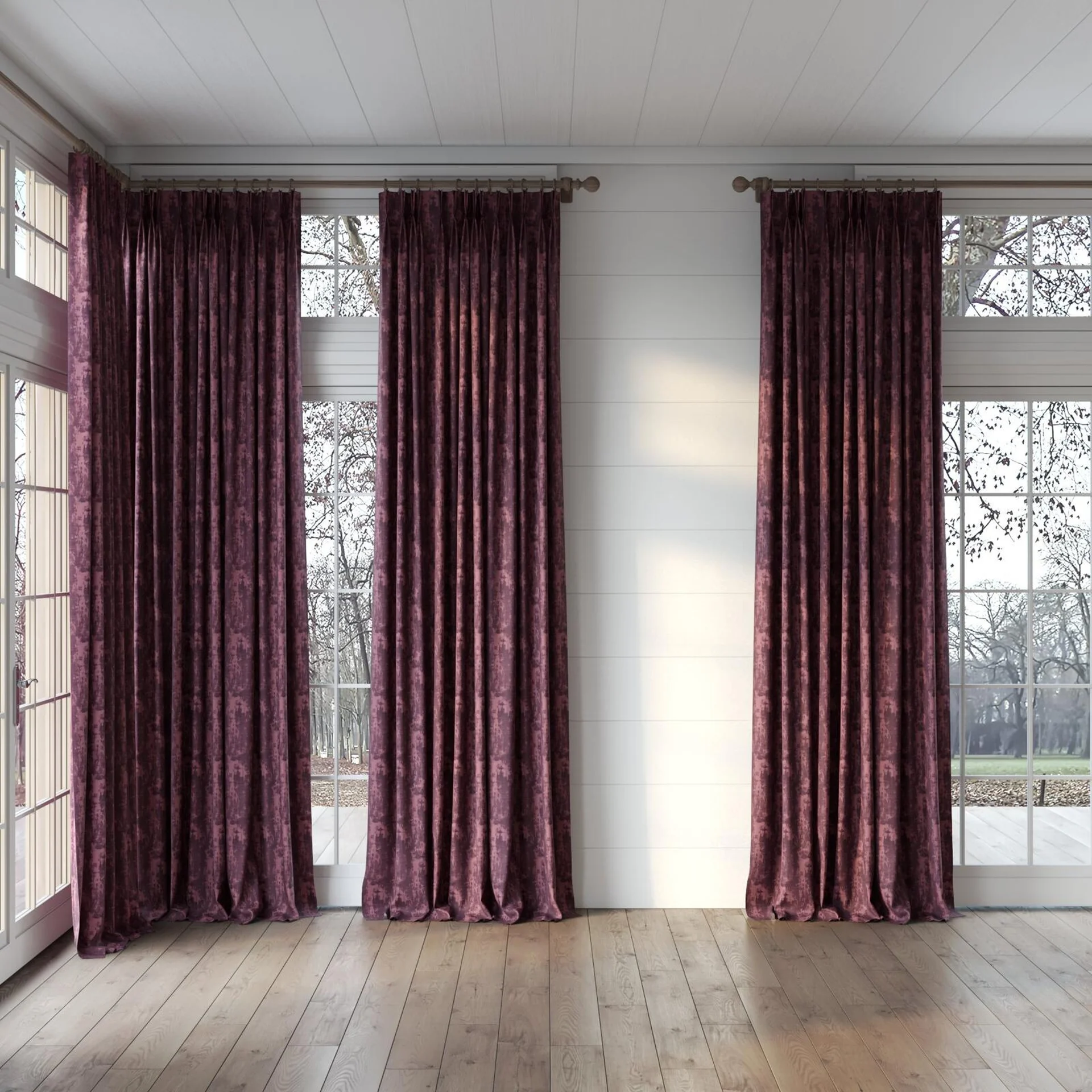 Full view of Innovation Grape, puddled, on curtain rod