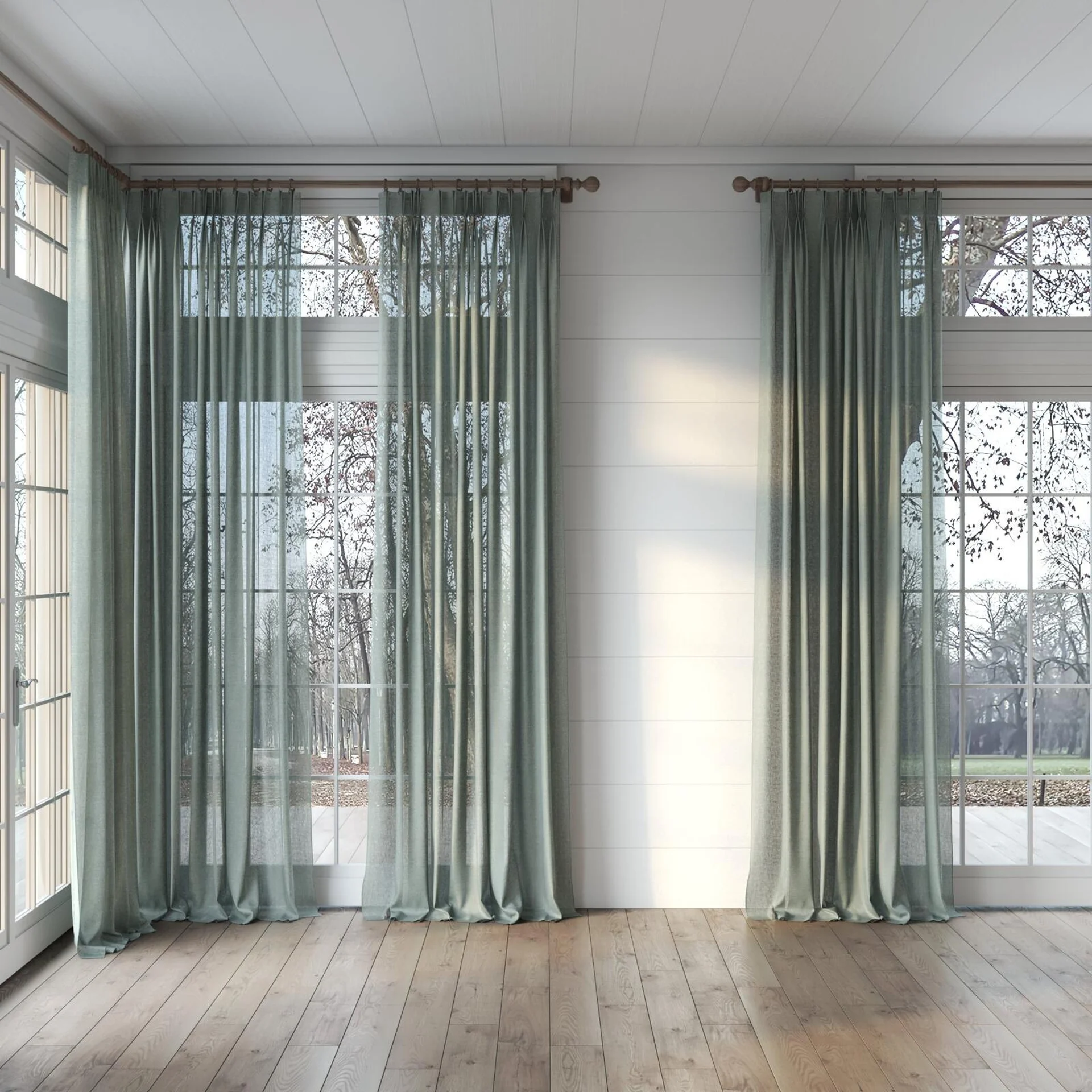 Full view of Focus Forest, puddled, on curtain rod