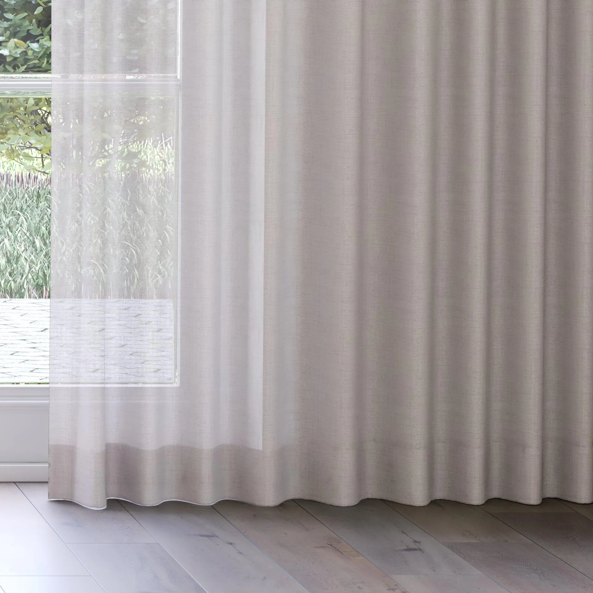 Bottom view of Antipodes Peppercorn, on curtain rail