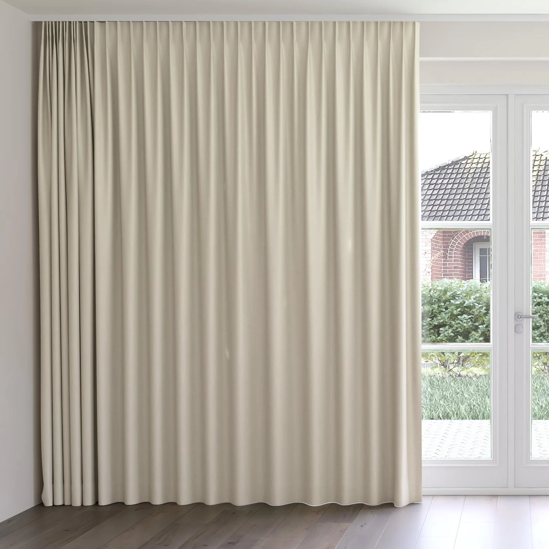 Front view of Excel Champagne, on curtain rail