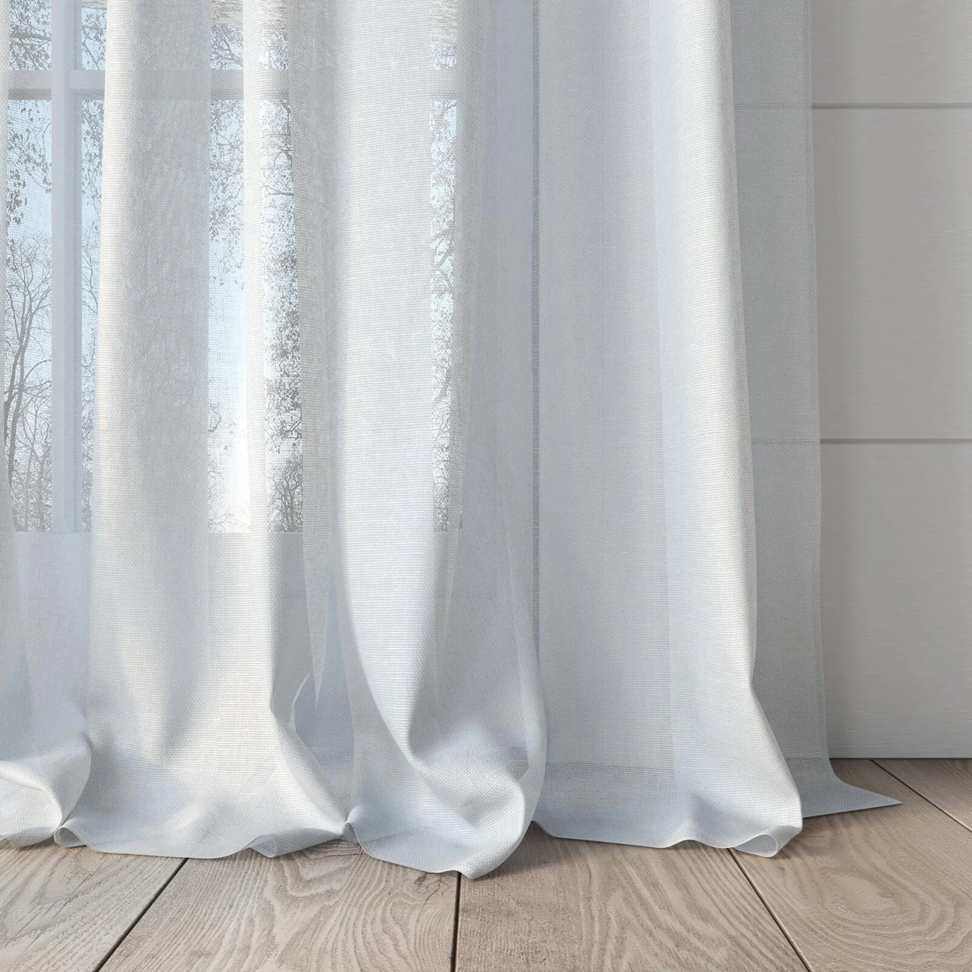 Bottom view of Alcova Iceberg, puddled, on curtain rod