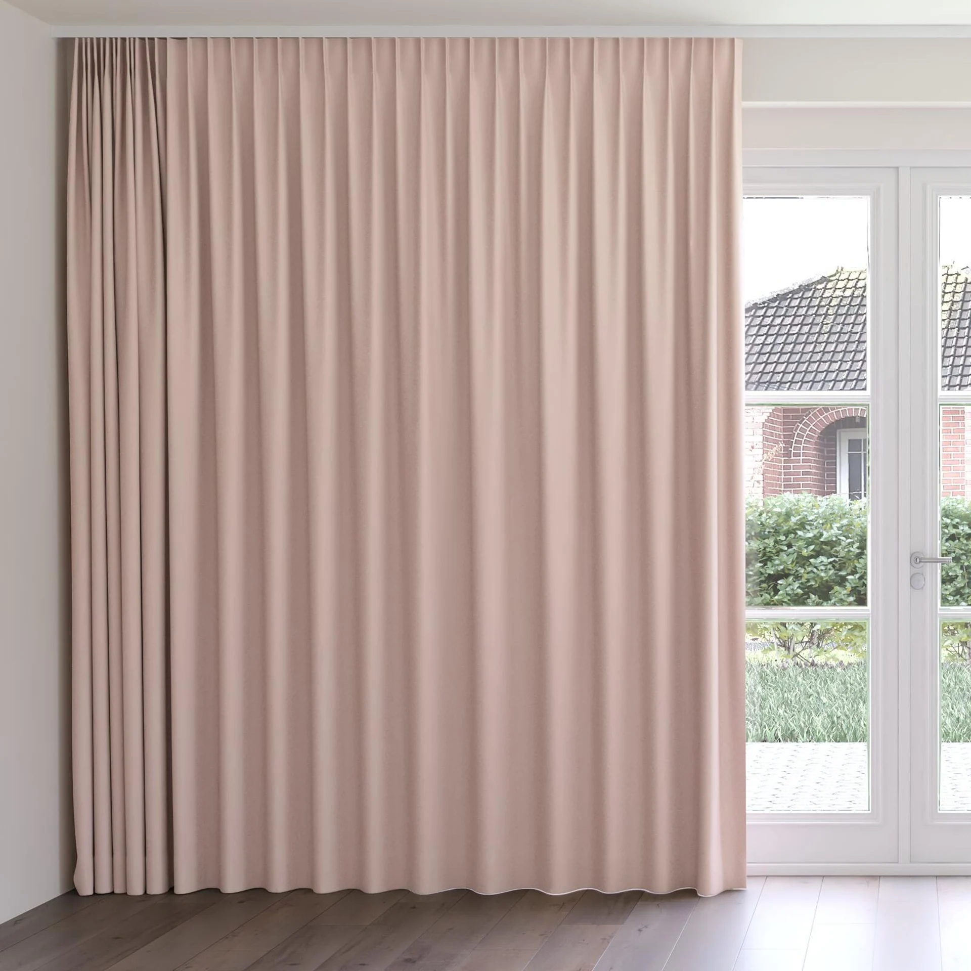 Front view of Oakley FR Blush, on curtain rail