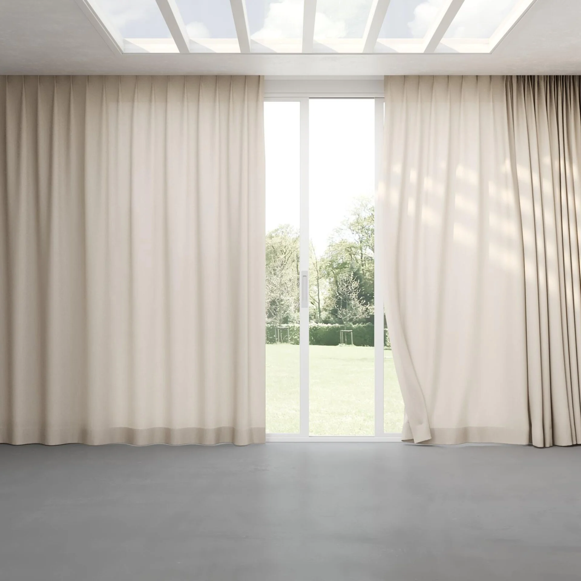 Full view of Envoy 2 Almond 320cm, pinch pleat