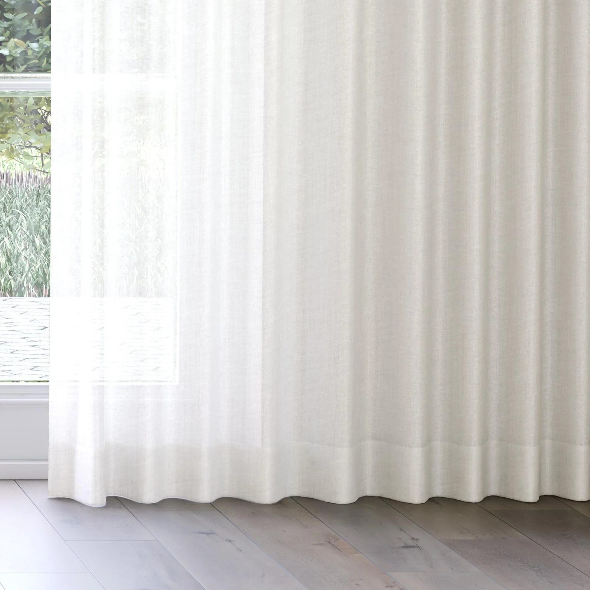 Bottom view of Uru Ecru, on curtain rail