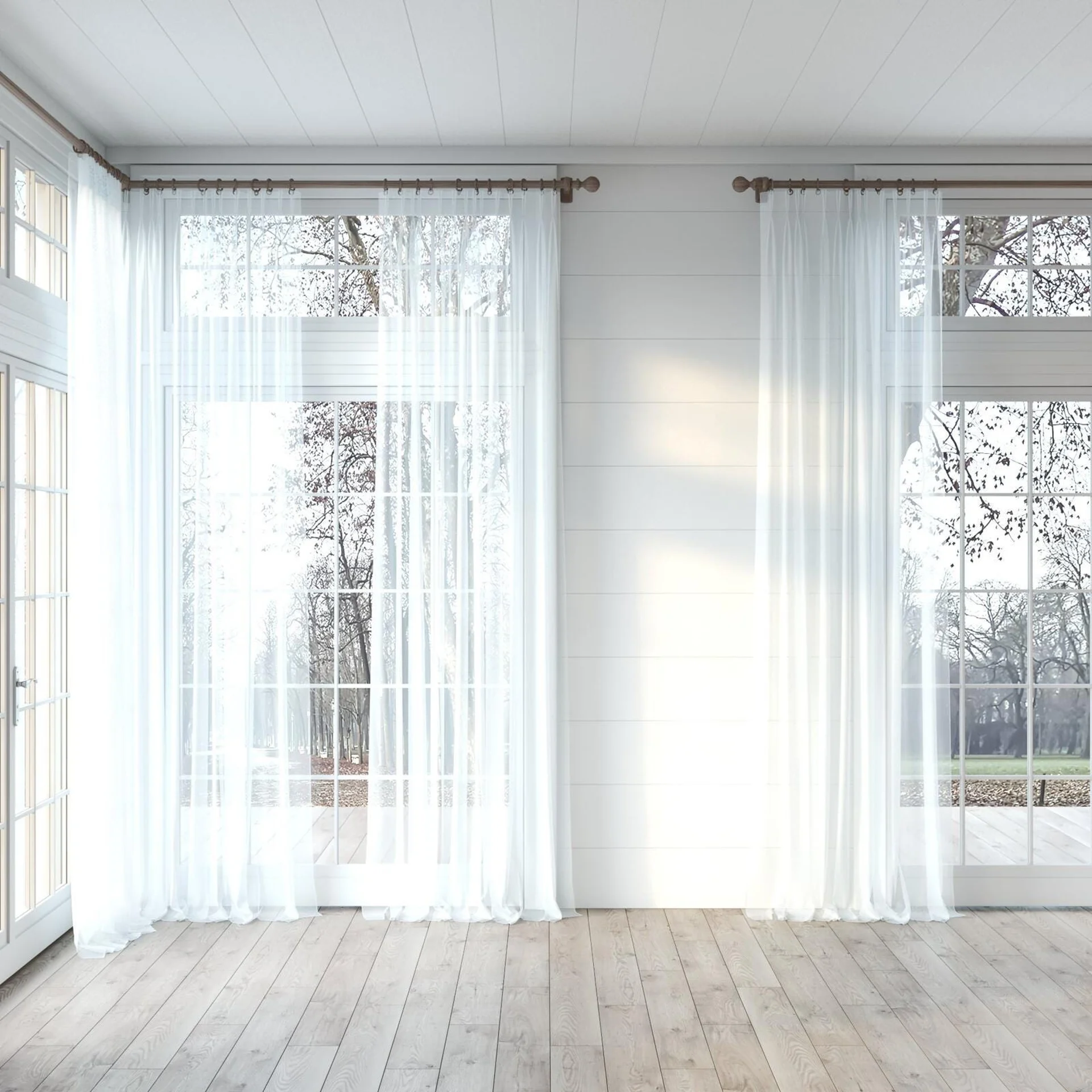 Full view of Xo Fog, puddled, on curtain rod