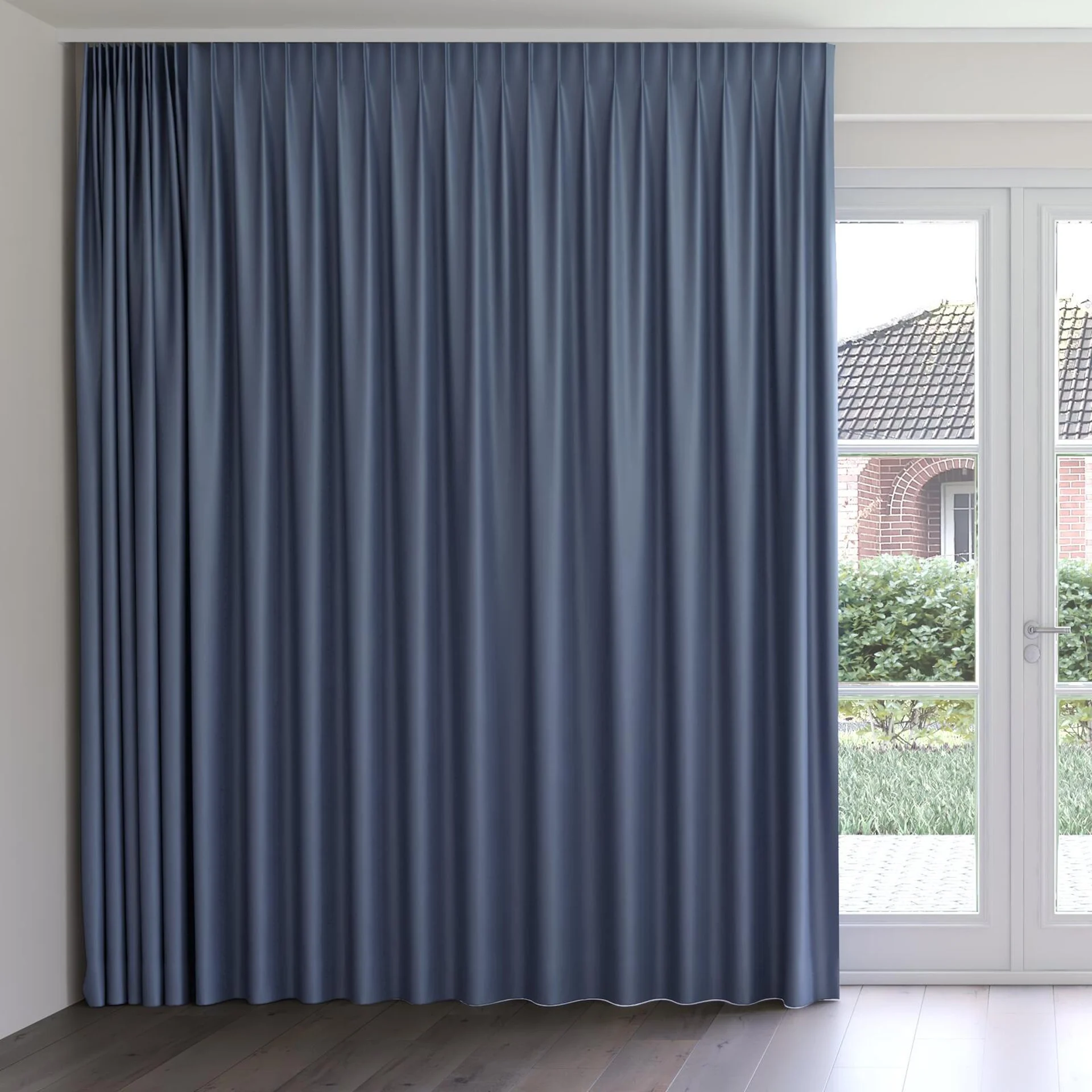 Front view of Stellar Blackout Patriot, on curtain rail