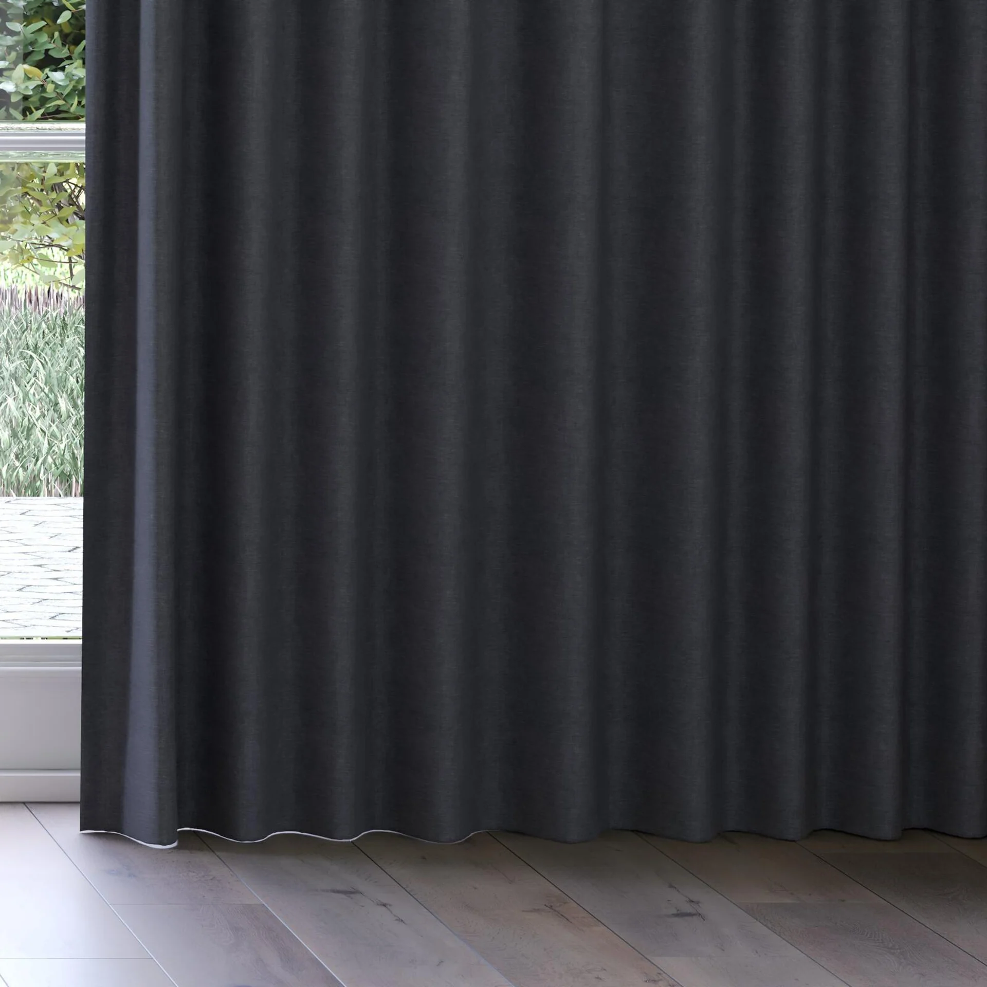 Bottom view of Colourwash Eco Caviar, on curtain rail