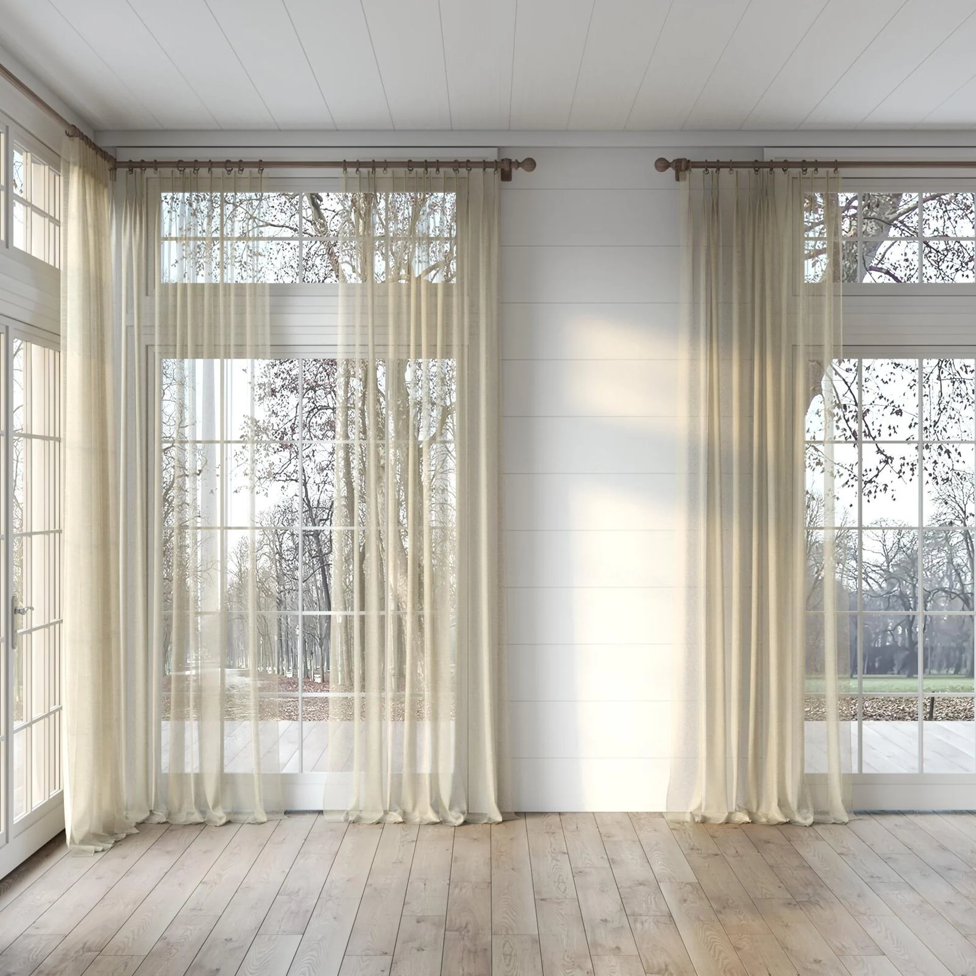 Full view of Pure Linen Jute, puddled, on curtain rod