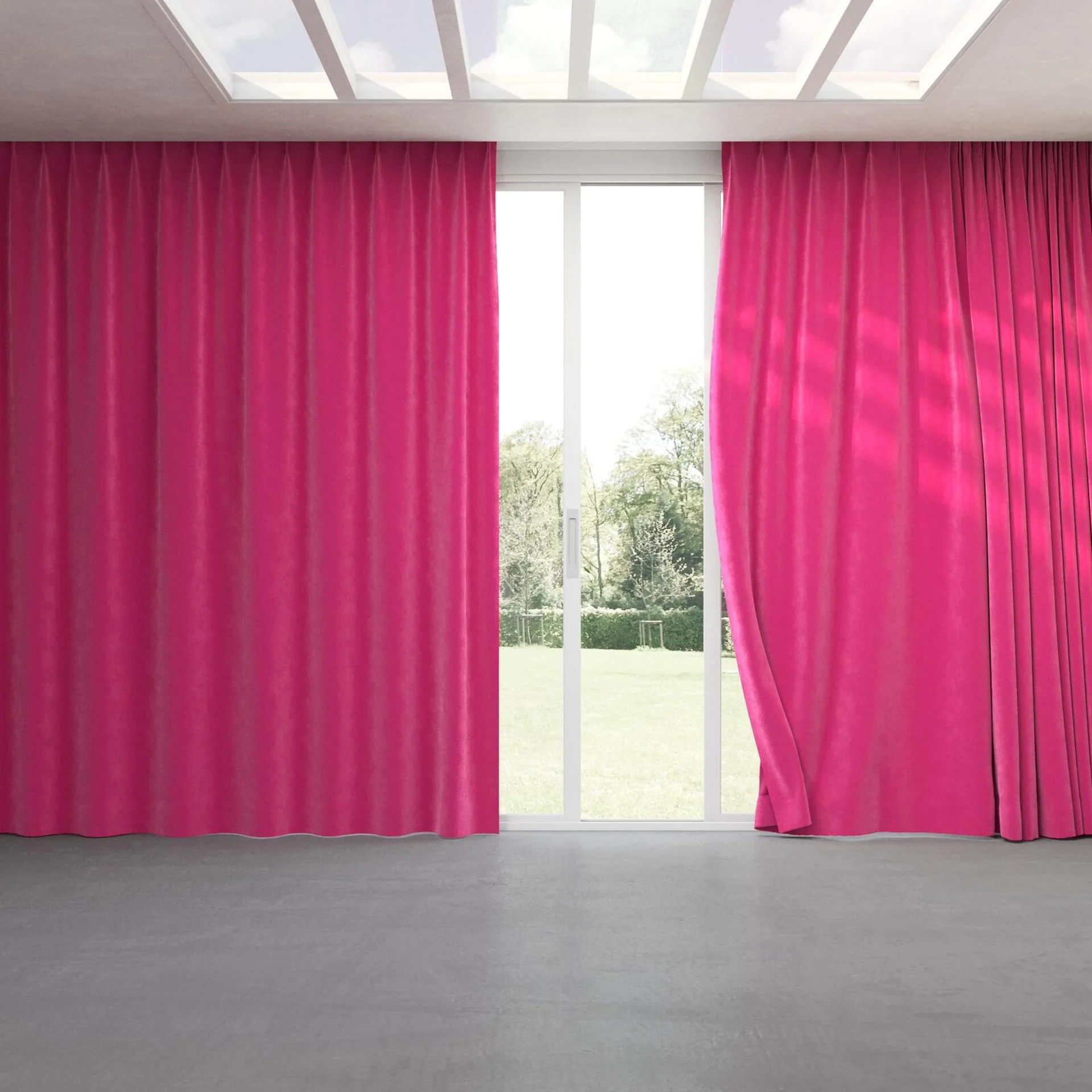 Full view of Lux Velvet Cerise 8509, pinch pleat