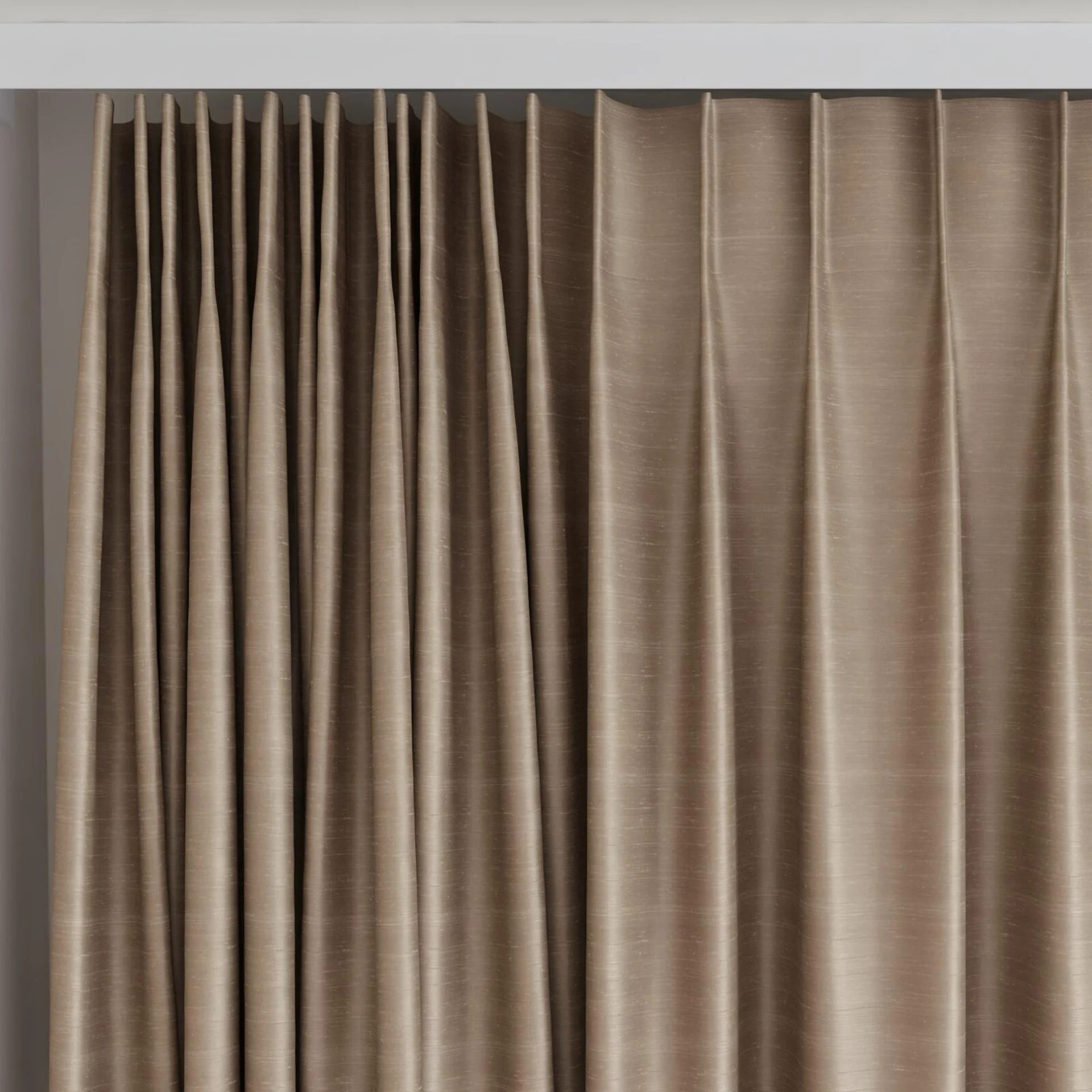 Top view of Silky Walnut, on curtain rail