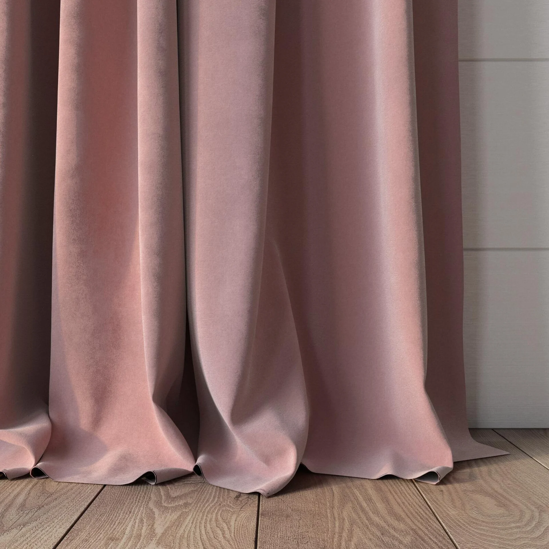 Bottom view of Lux Velvet Candy 8510, puddled, on curtain rod