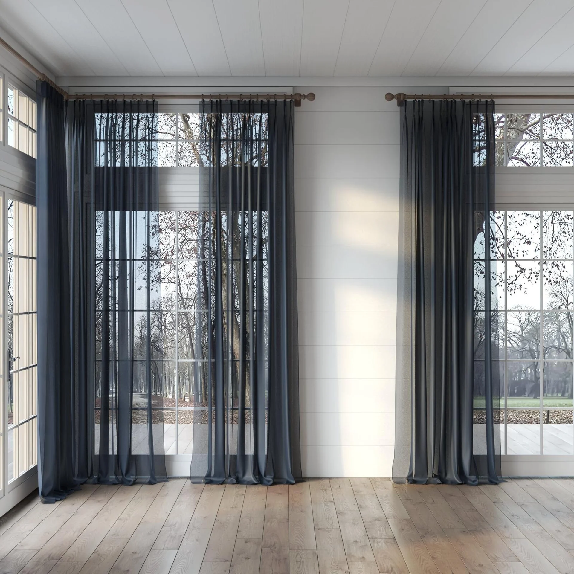 Full view of Malaga Onyx, puddled, on curtain rod