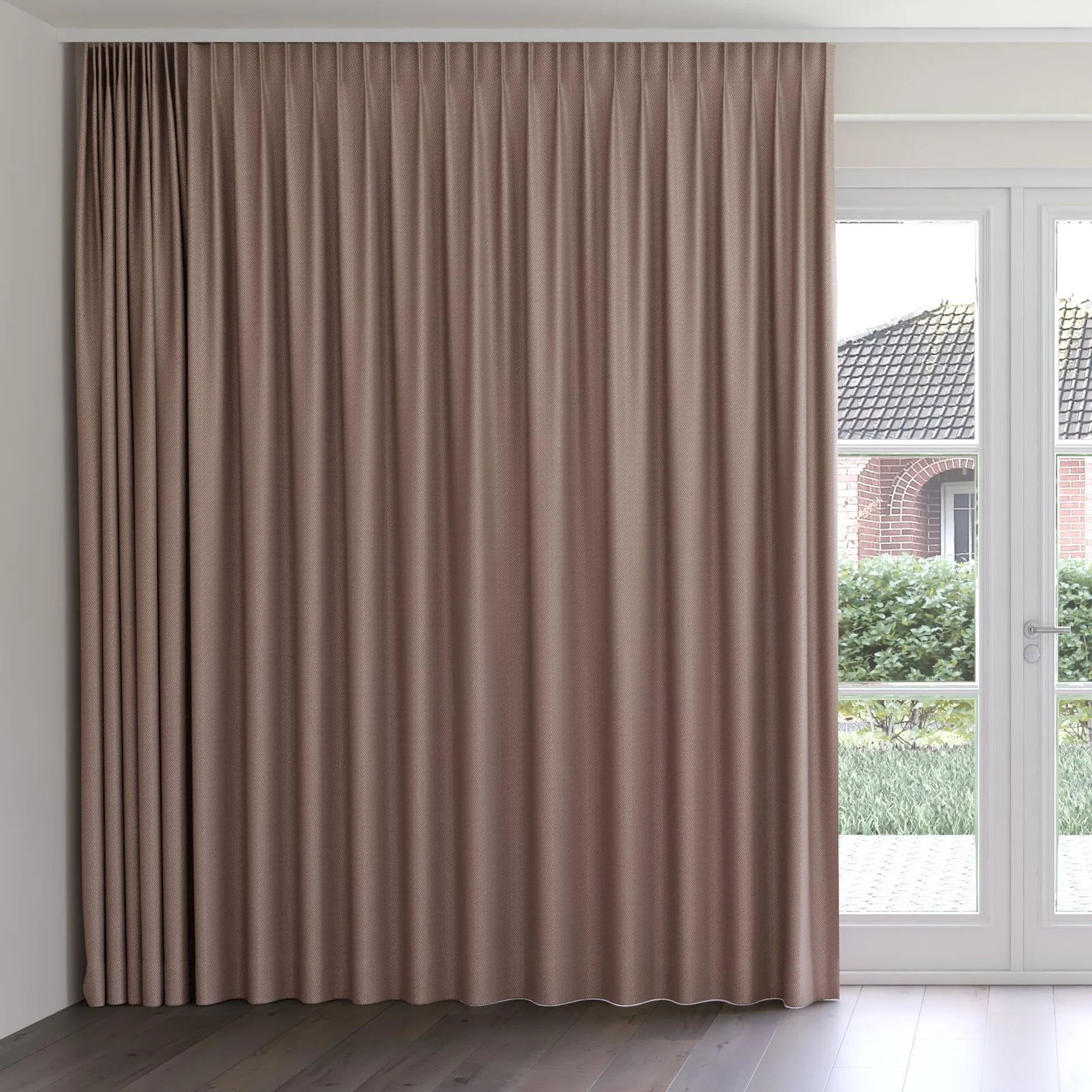 Front view of Kaomoji Garnet, on curtain rail