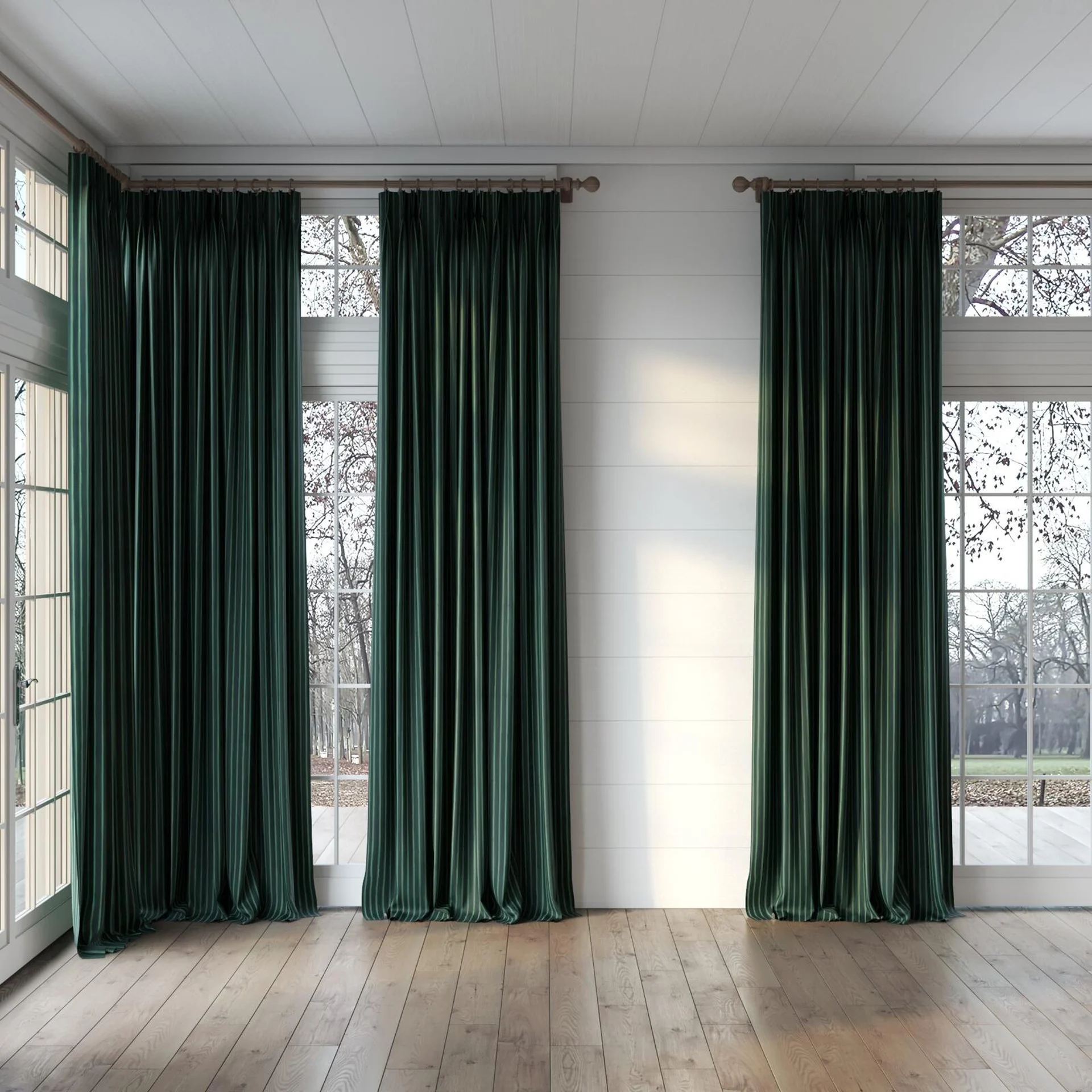 Full view of Cordial Jade, puddled, on curtain rod