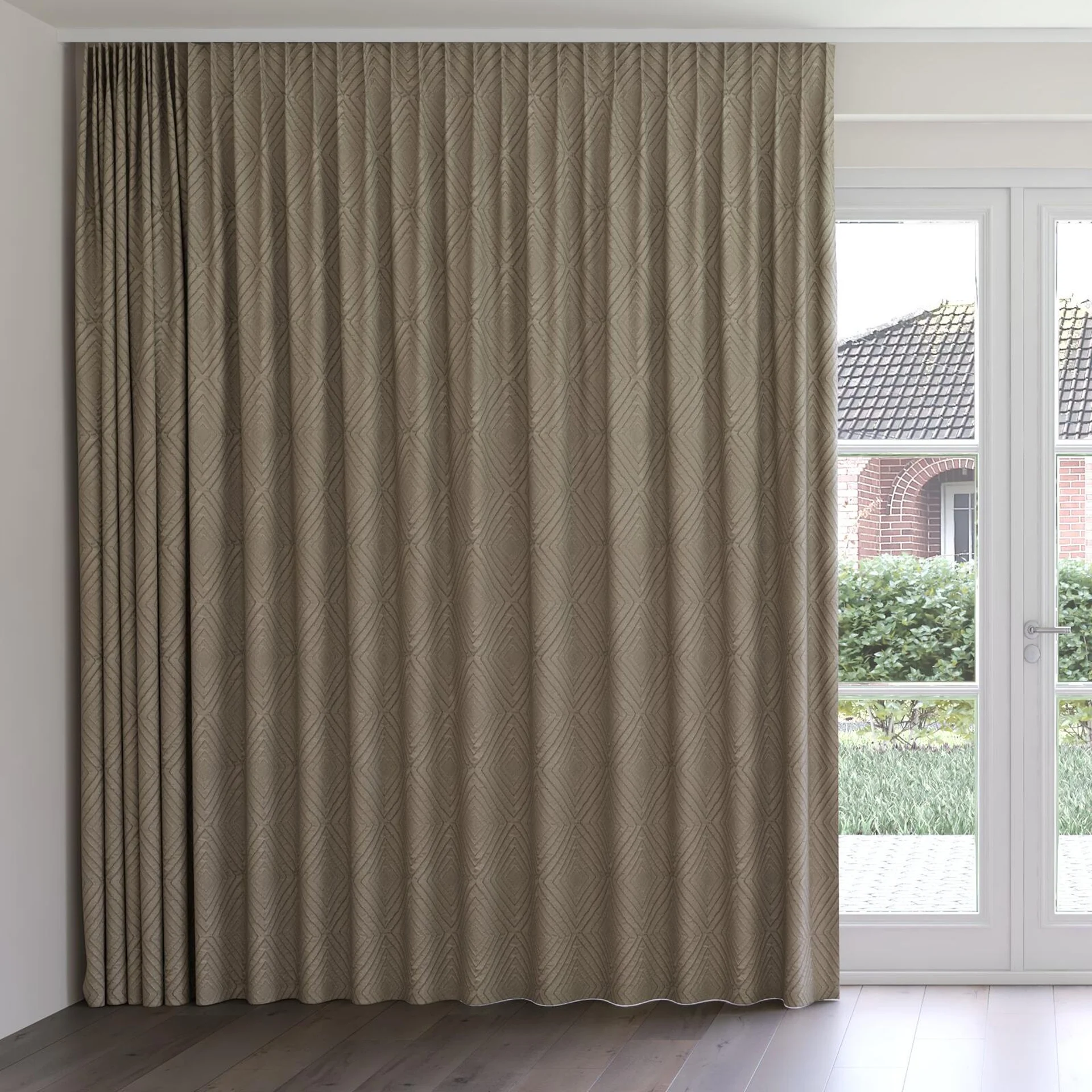 Front view of Intuition Slate, on curtain rail