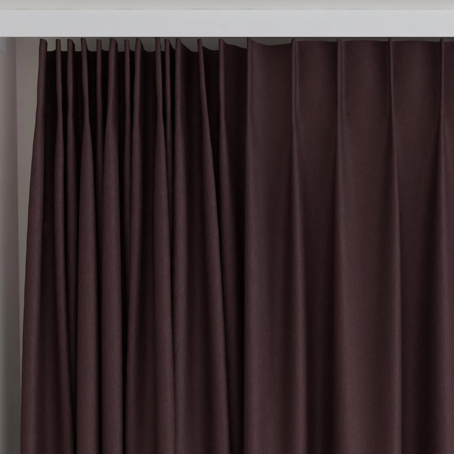 Top view of Eternal Plum, on curtain rail