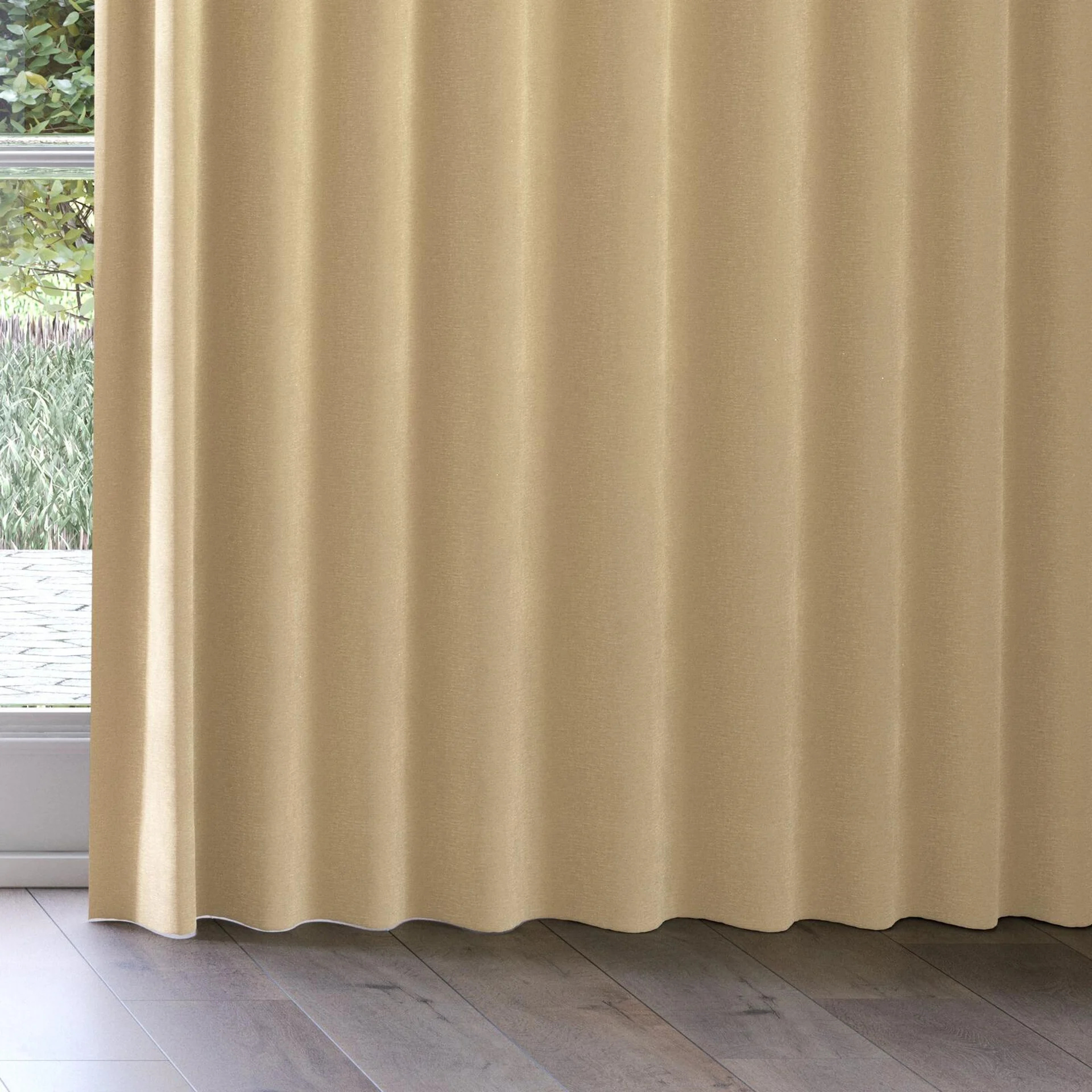 Bottom view of Moon Beige, on curtain rail