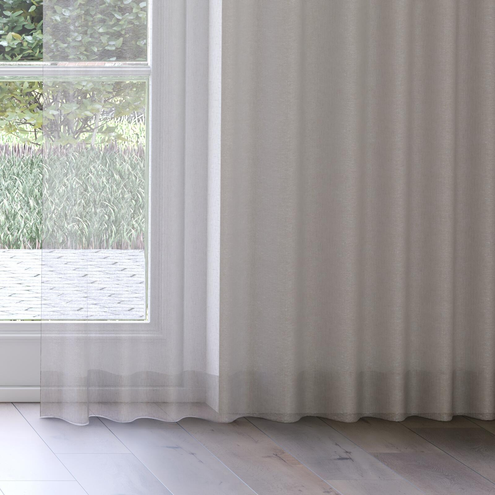 Bottom view of Pure Linen Falcon, on curtain rail