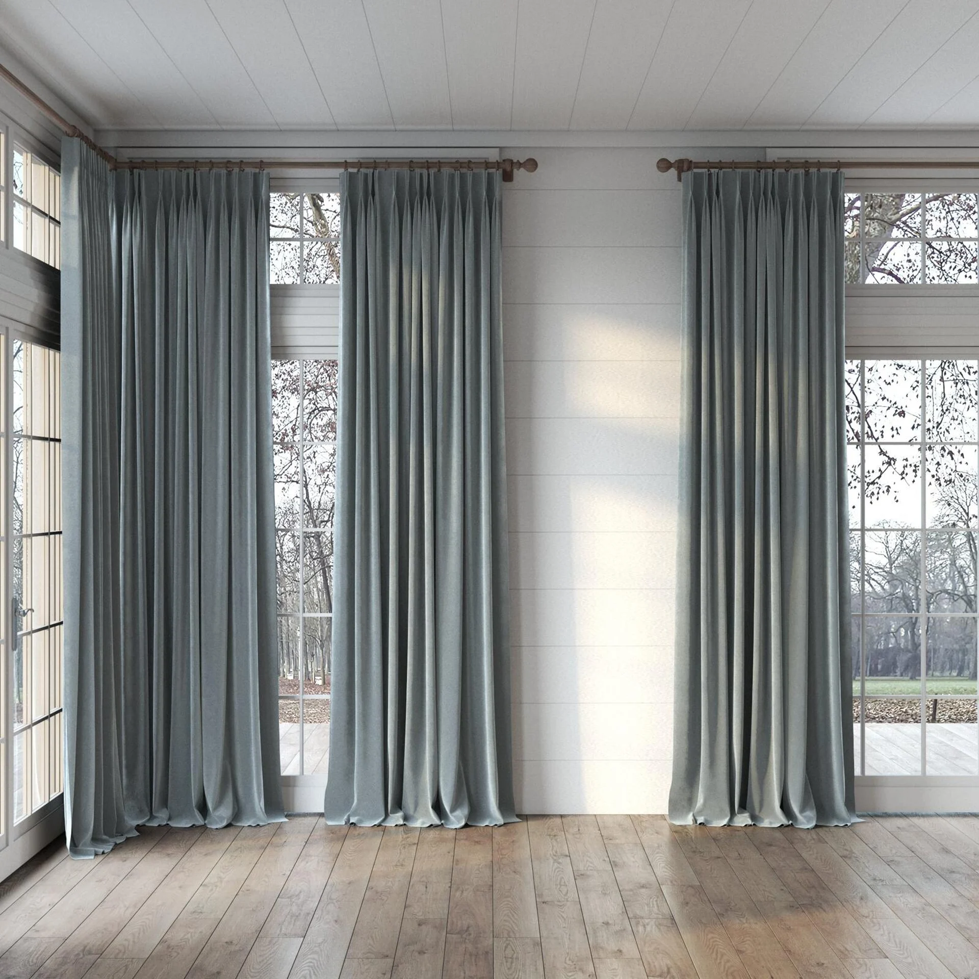 Full view of Vienna Opal, puddled, on curtain rod