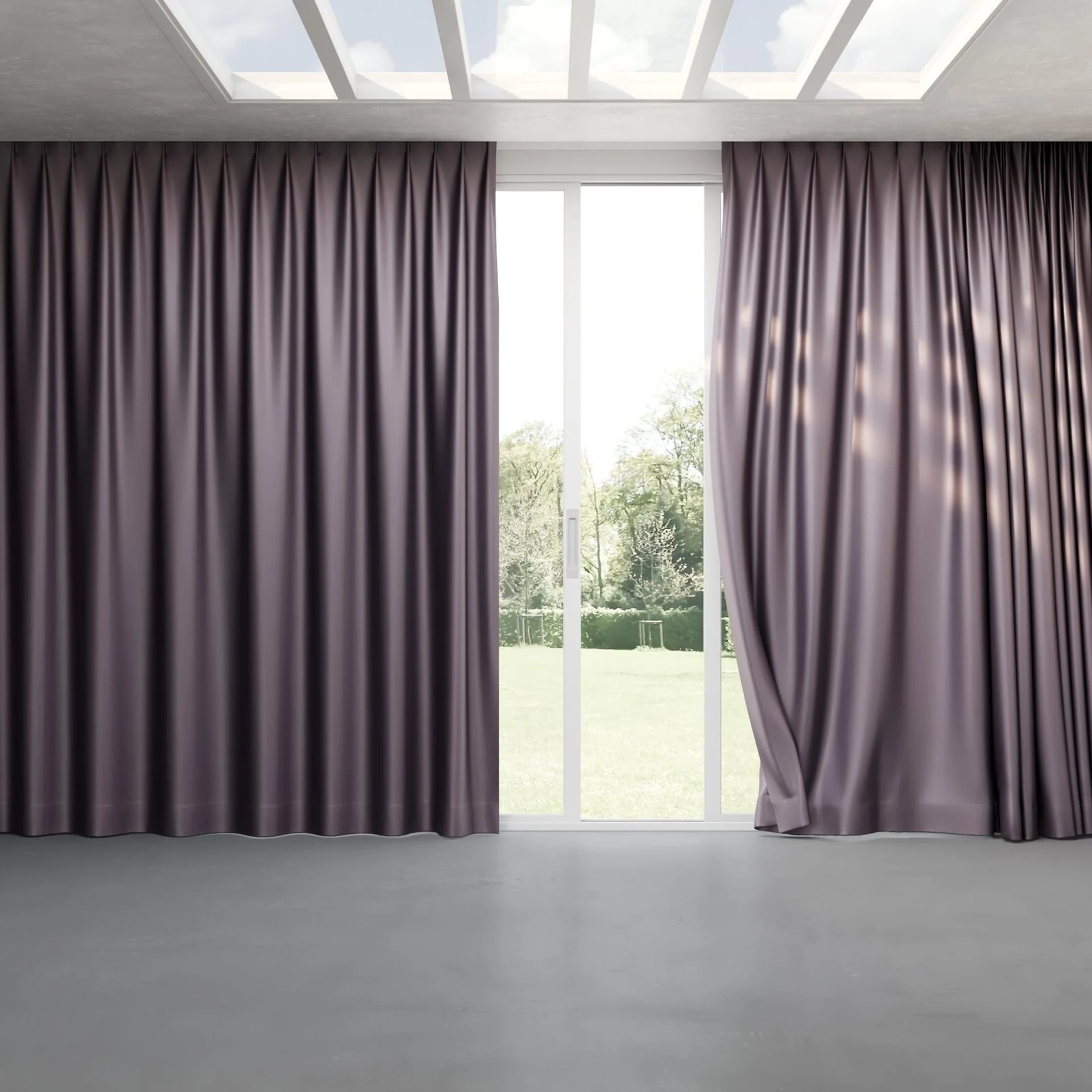 Full view of Moonbeam Plum, pinch pleat