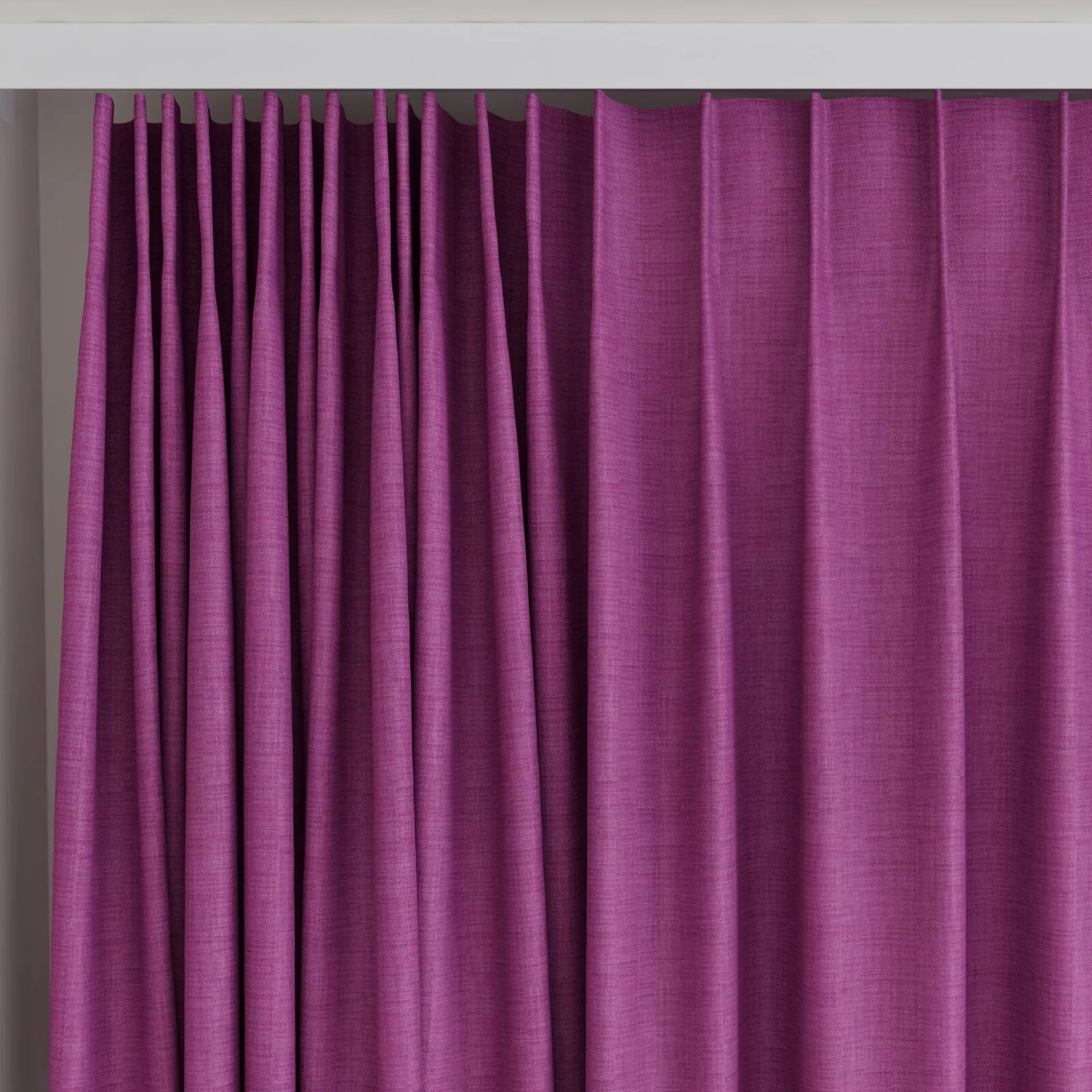 Top view of Loci Dim Out Fuchsia, on curtain rail