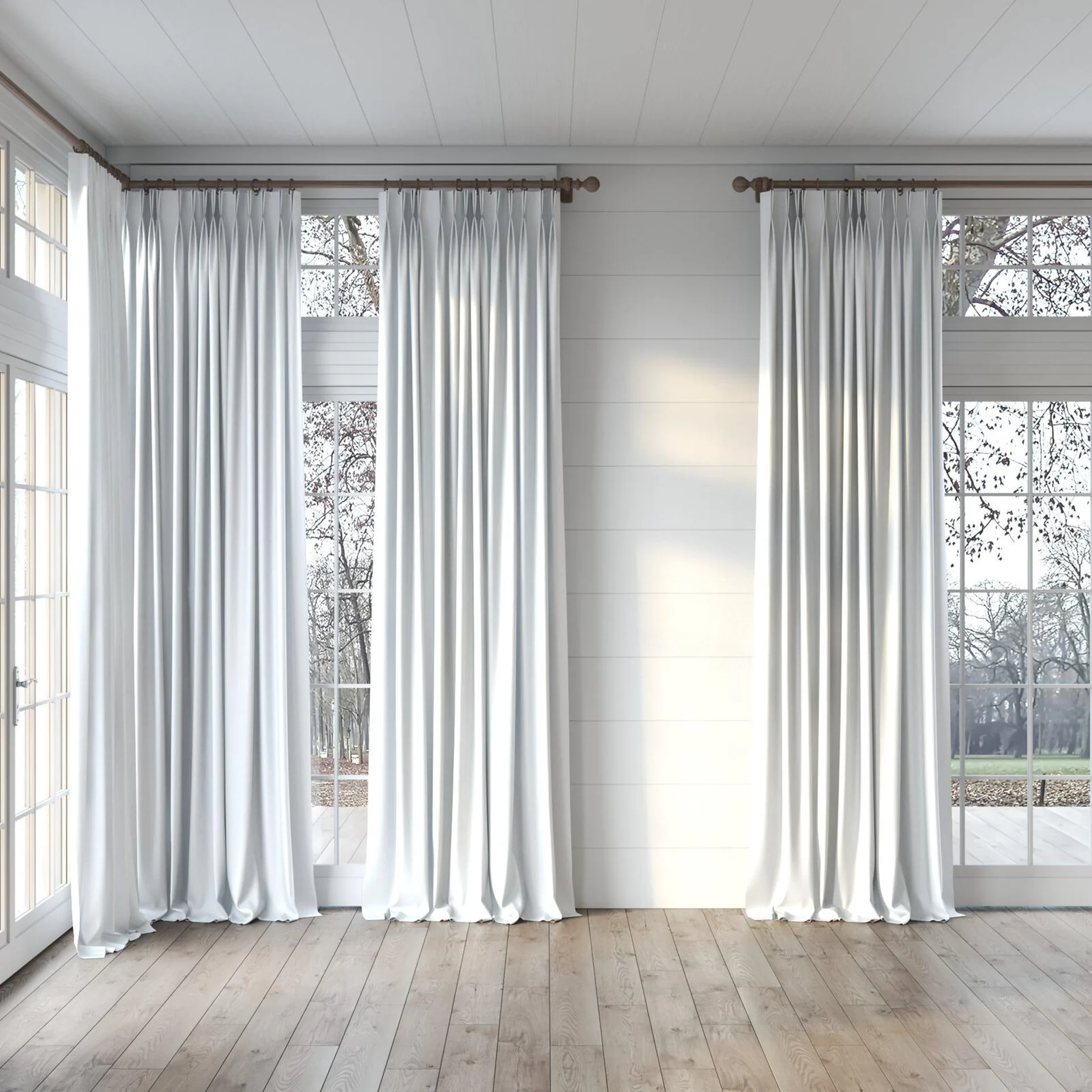 Full view of Bavaria Swan, puddled, on curtain rod
