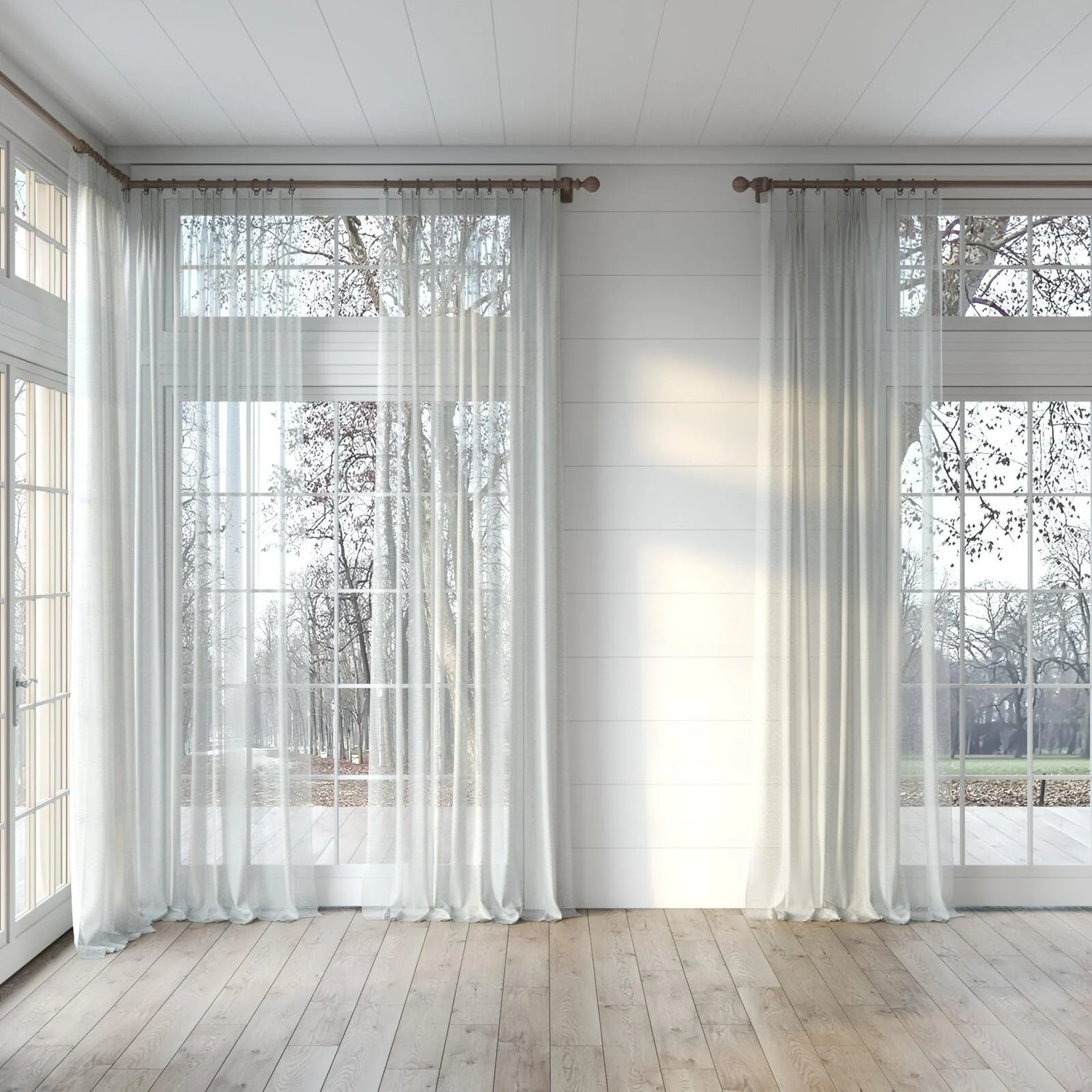 Full view of Radiant Rattan, puddled, on curtain rod
