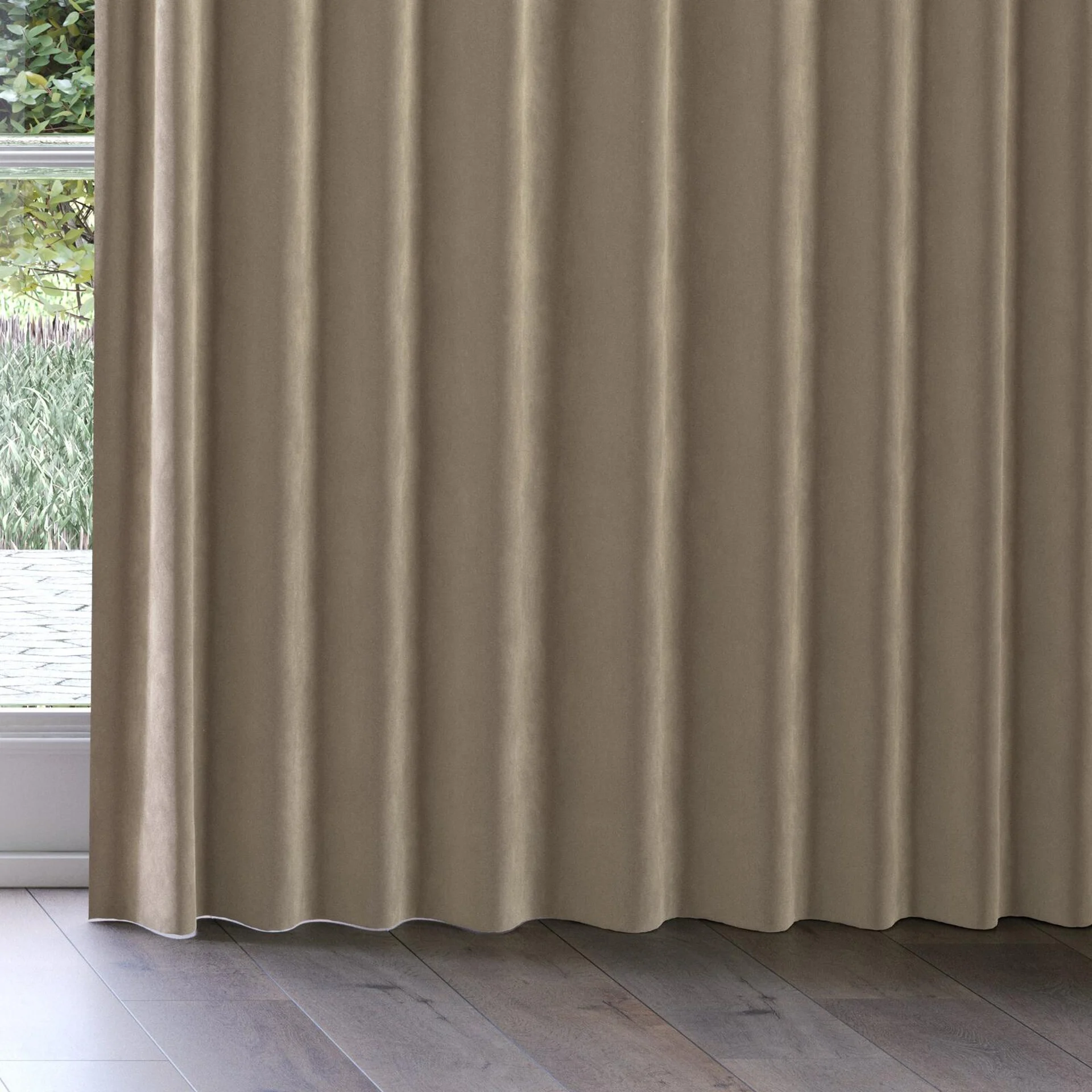 Bottom view of Vienna Taupe, on curtain rail