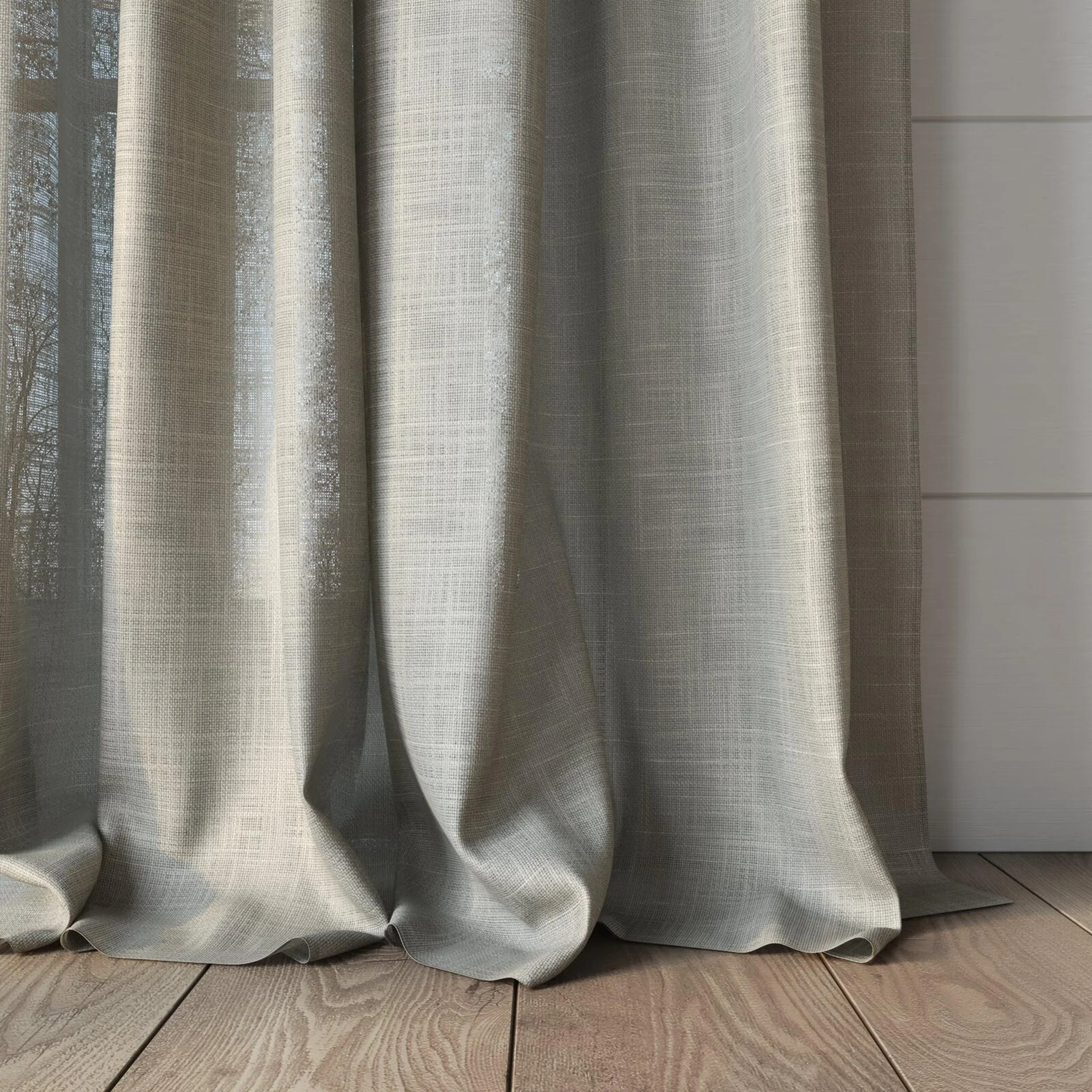 Bottom view of Charanga Nougat, puddled, on curtain rod