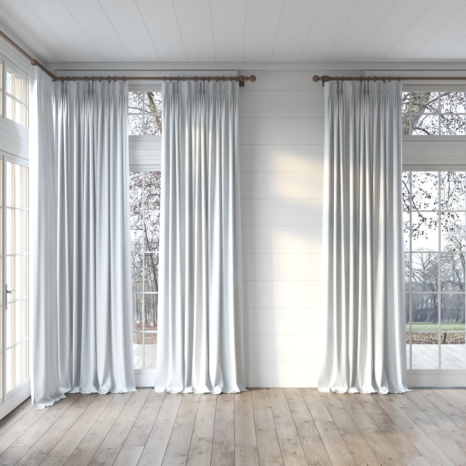 Full view of Atelier Snow, puddled, on curtain rod