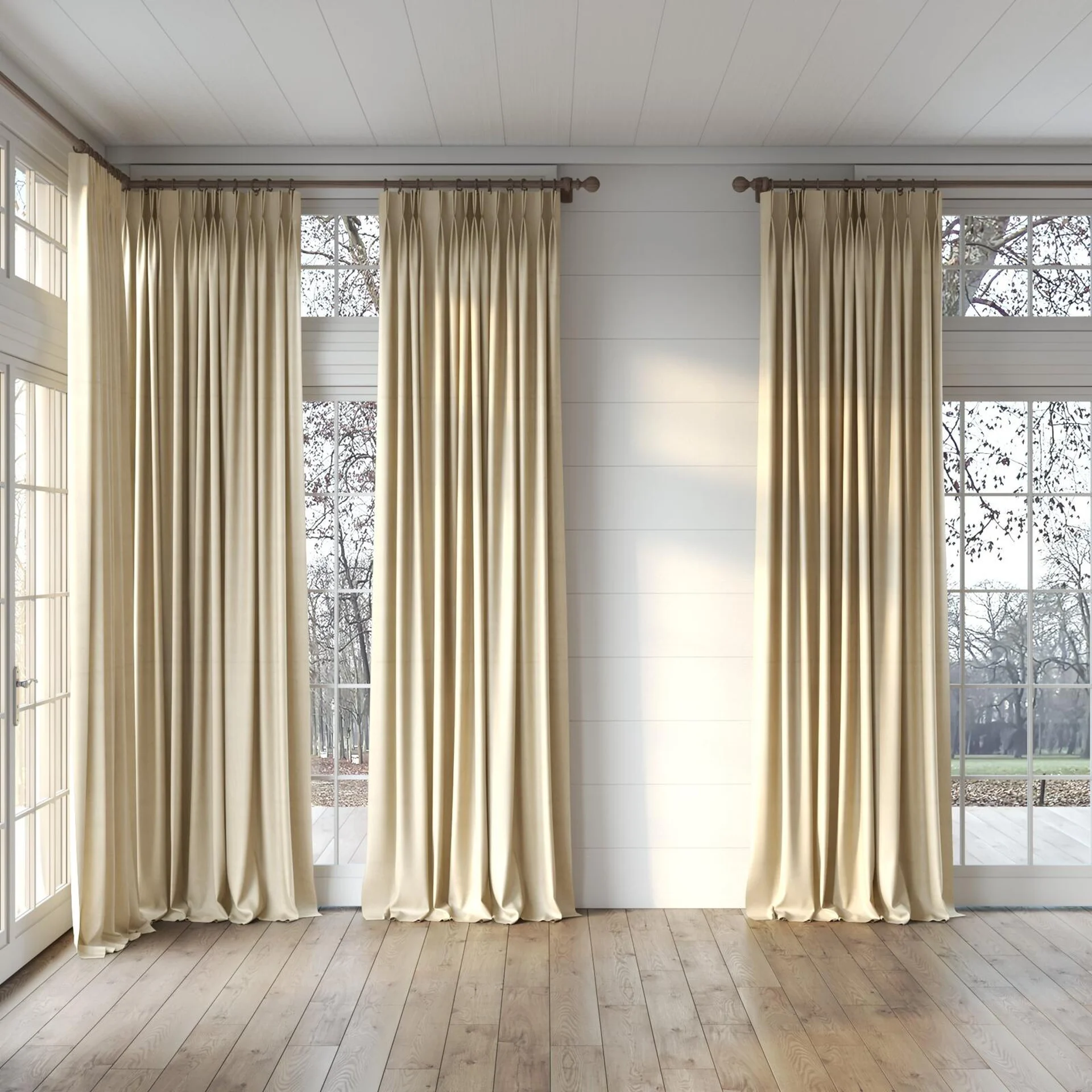 Full view of Warlock Sesame, puddled, on curtain rod
