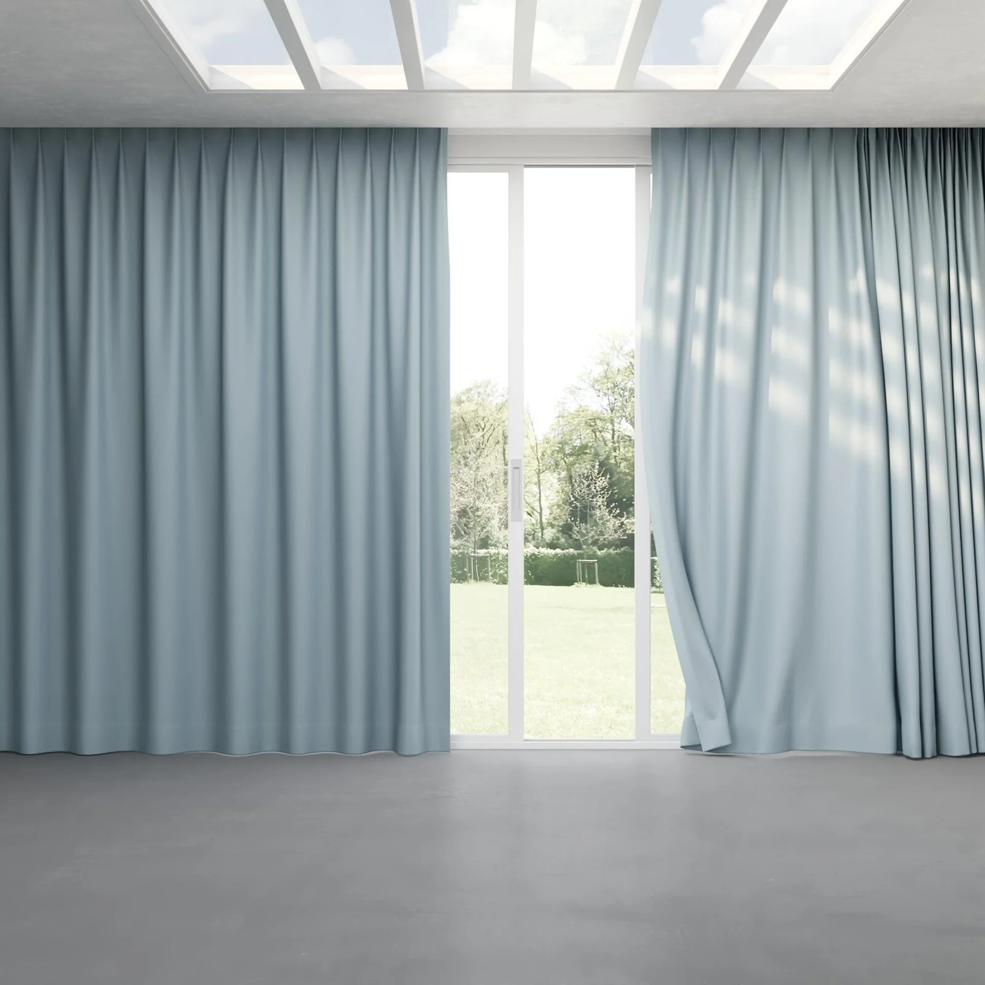 Full view of Urban Aqua, pinch pleat