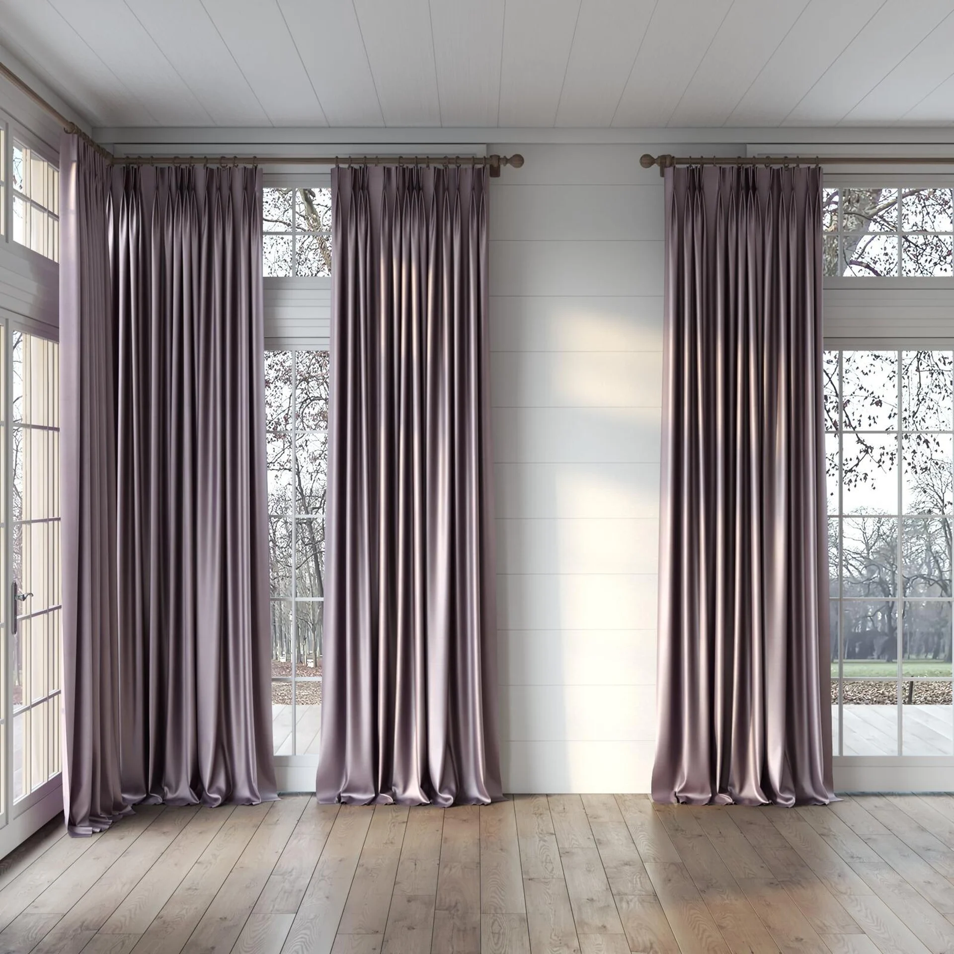 Full view of Mont Blanc Hyacinth, puddled, on curtain rod